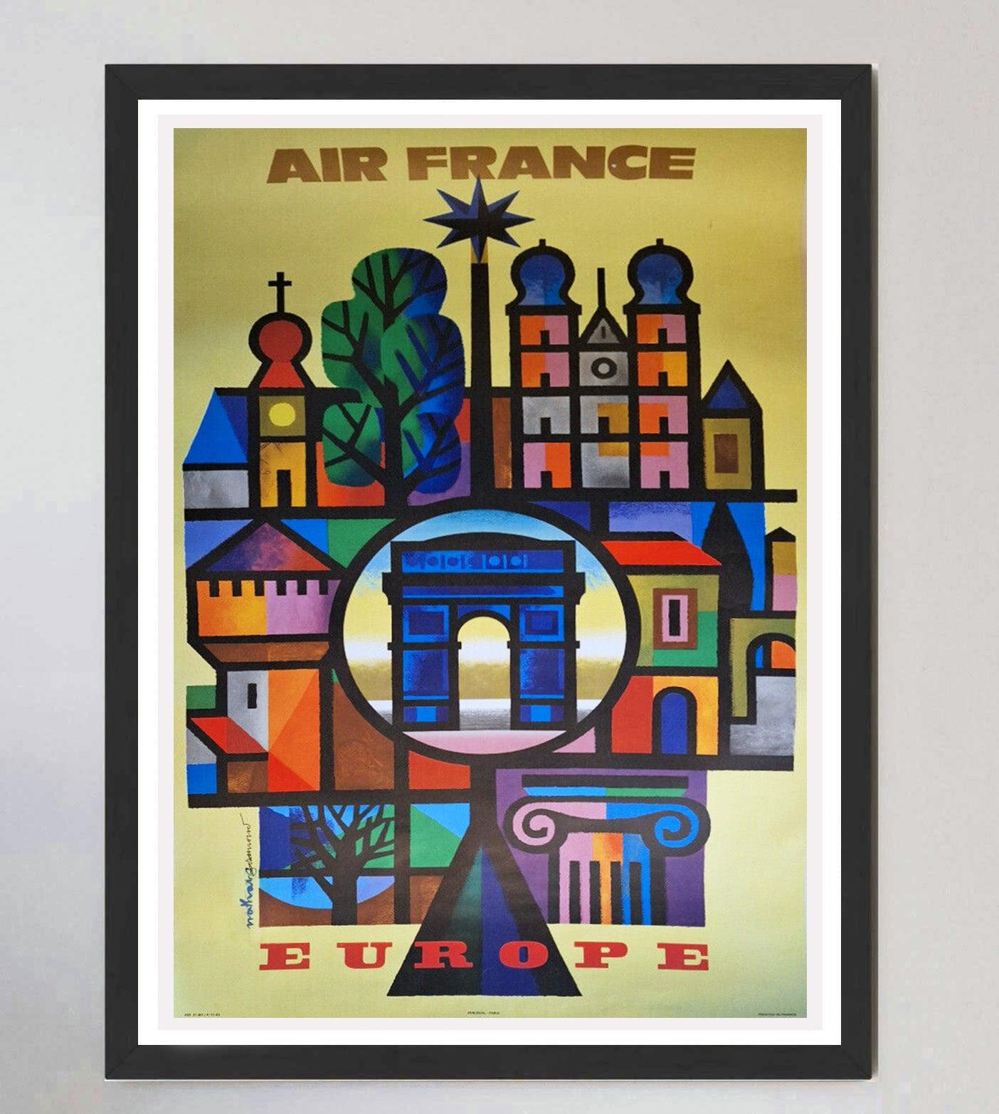 Mid-20th Century 1960 Air France - Europe Hand Signed Original Vintage Poster For Sale