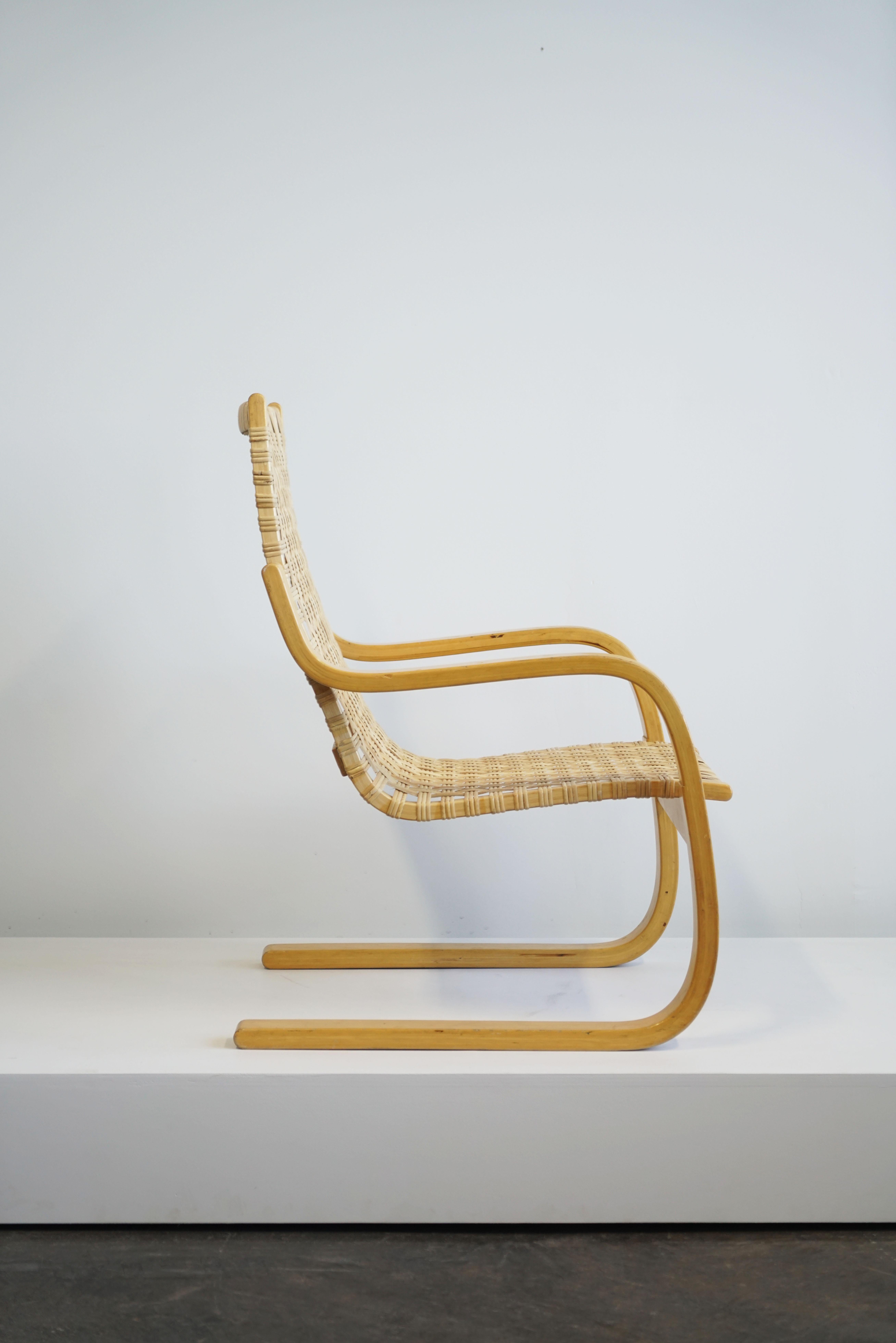 Finnish 1960 Alvar Aalto Cantilever Chair Model 406 by Artek in Birch and Cane Webbing For Sale