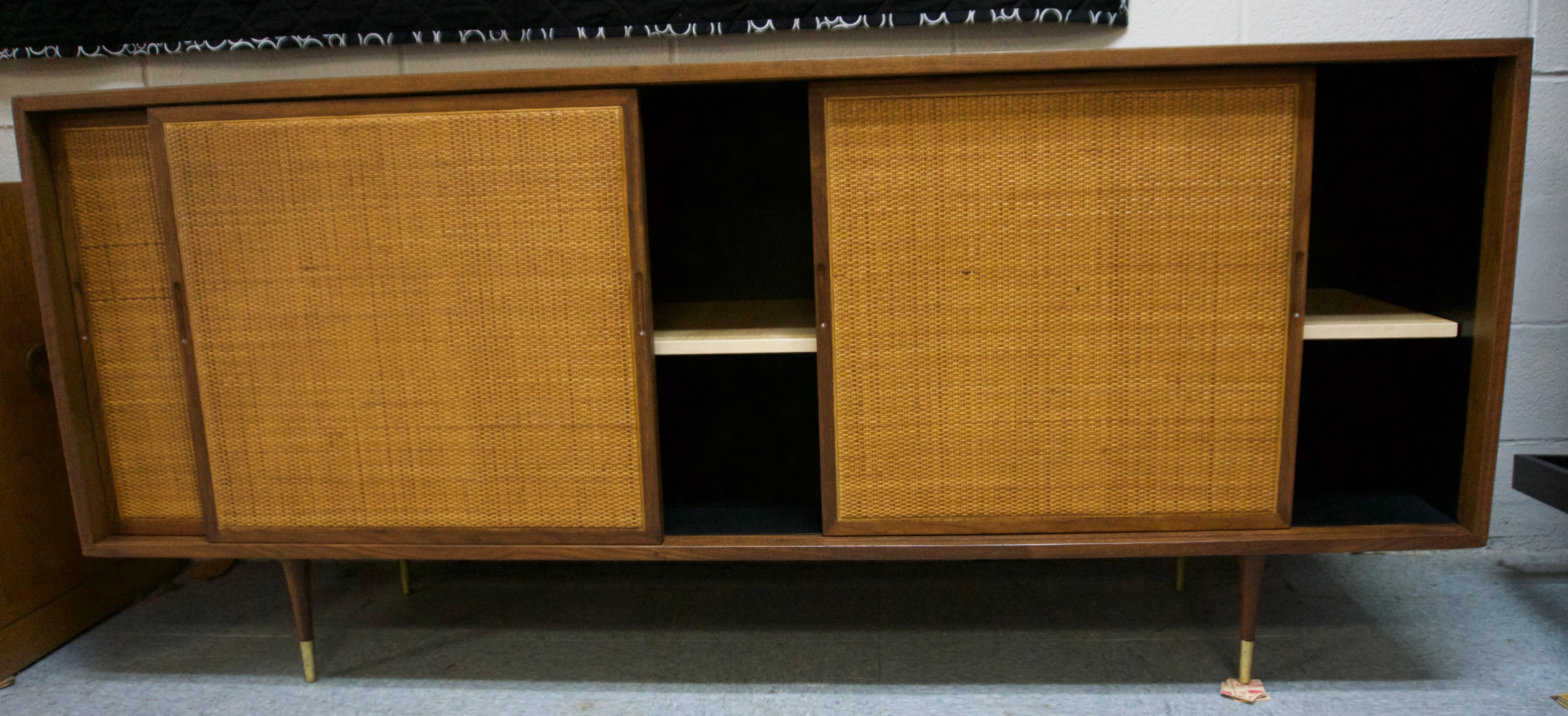 Mid-Century Modern 1960 American Walnut Credenza with Woven Cane Doors For Sale