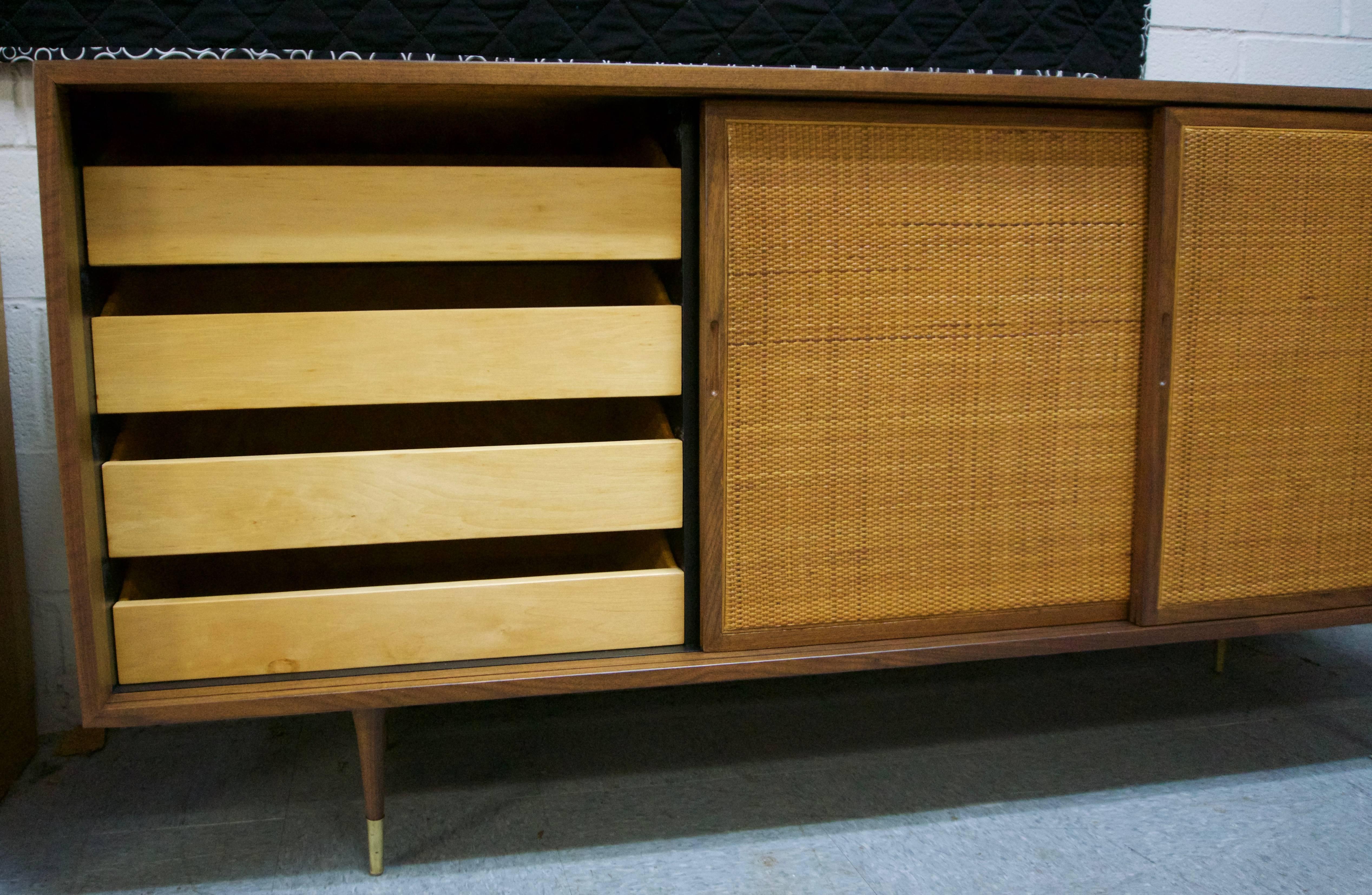 1960 American Walnut Credenza with Woven Cane Doors In Good Condition For Sale In Hudson, NY