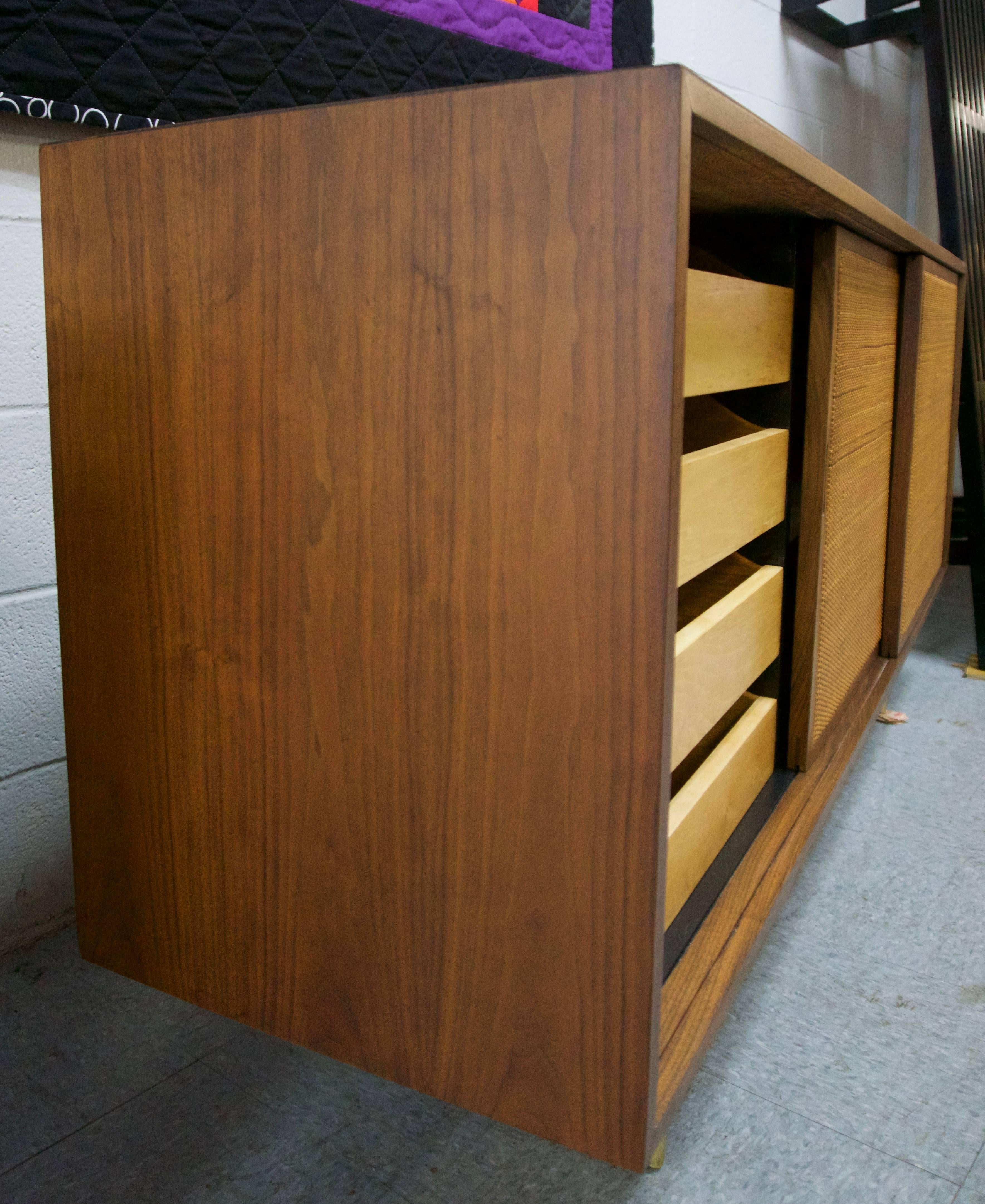 Mid-20th Century 1960 American Walnut Credenza with Woven Cane Doors For Sale