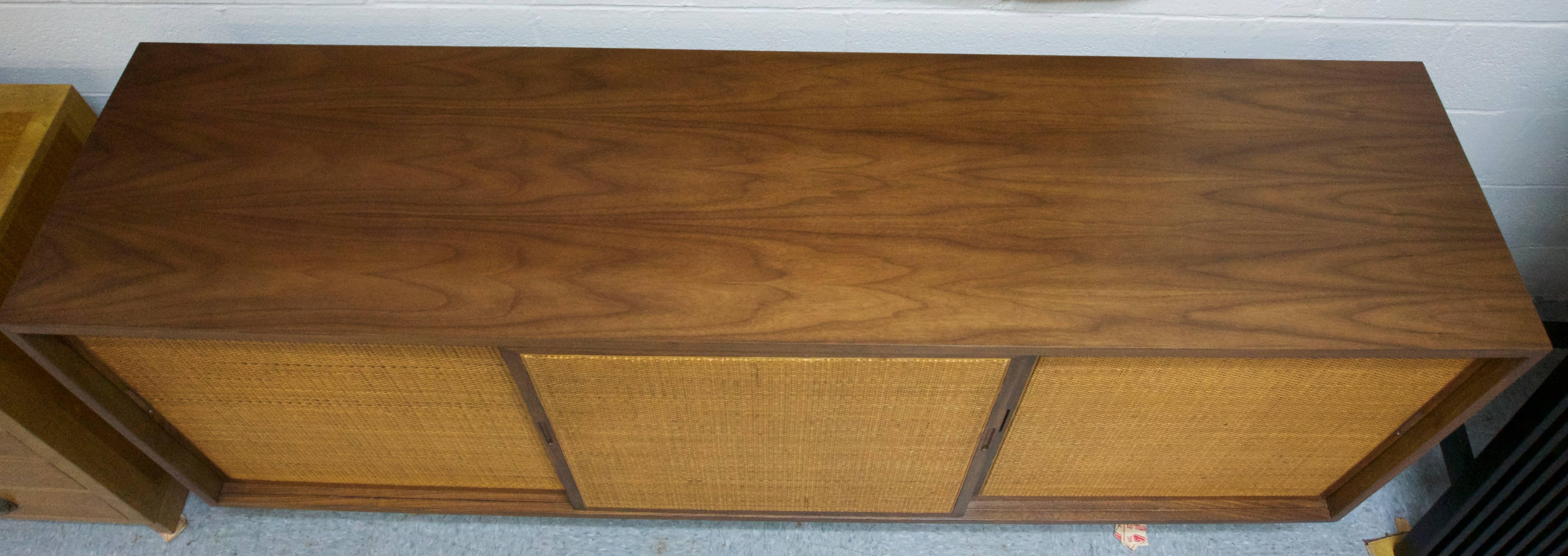 1960 American Walnut Credenza with Woven Cane Doors For Sale 1