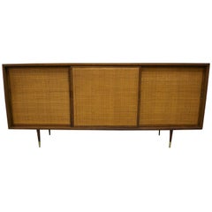 1960 American Walnut Credenza with Woven Cane Doors