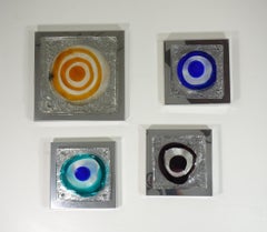 1960 Angelo Brotto Esperia Pace Age Design Steel Glass Wall Lamp _ Set of 4