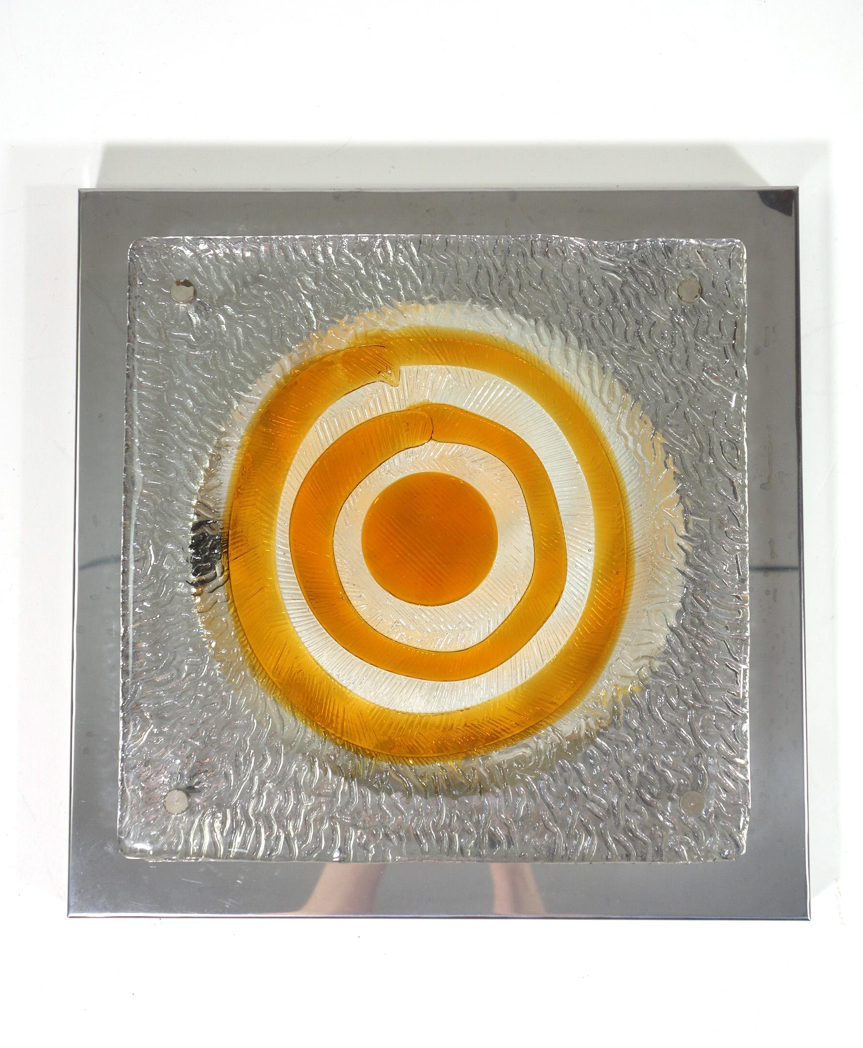 1960 Angelo Brotto Esperia Pace Age Design Aplique de acero y cristal _ Set de 4 Italiano en venta