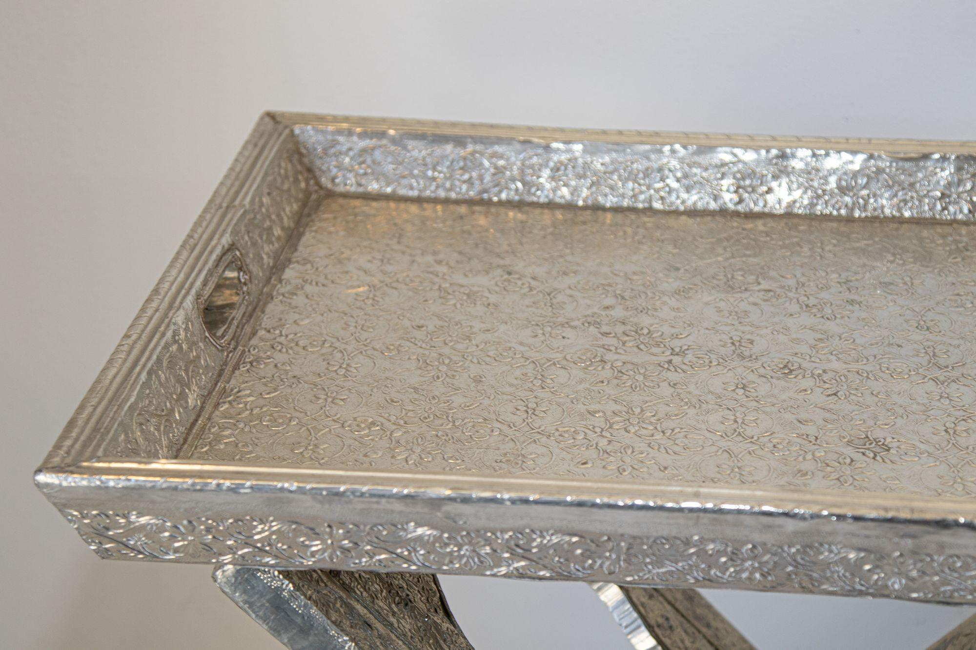 1960 Anglo-Indian Silver Wrapped Clad Folding Tray Table For Sale 6