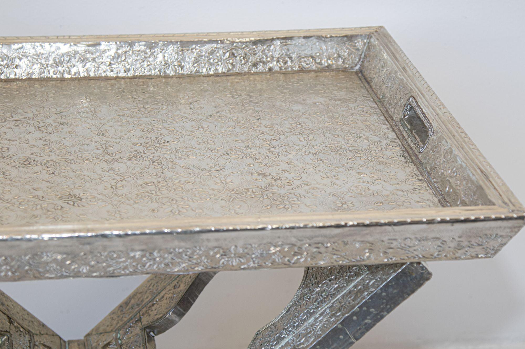 1960 Anglo-Indian Silver Wrapped Clad Folding Tray Table For Sale 8