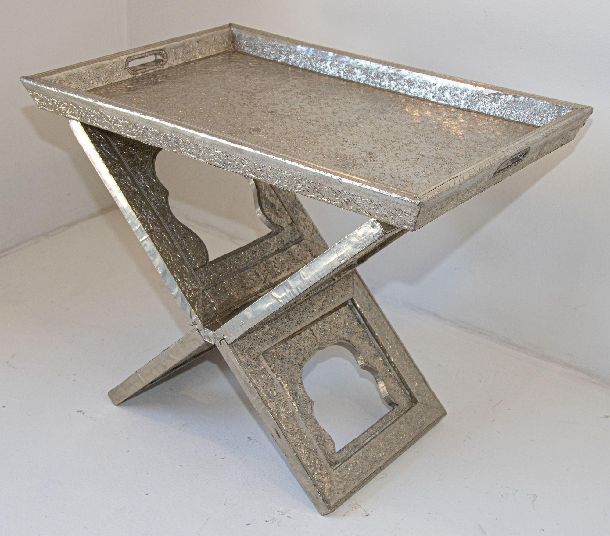 20th Century 1960 Anglo-Indian Silver Wrapped Clad Folding Tray Table For Sale