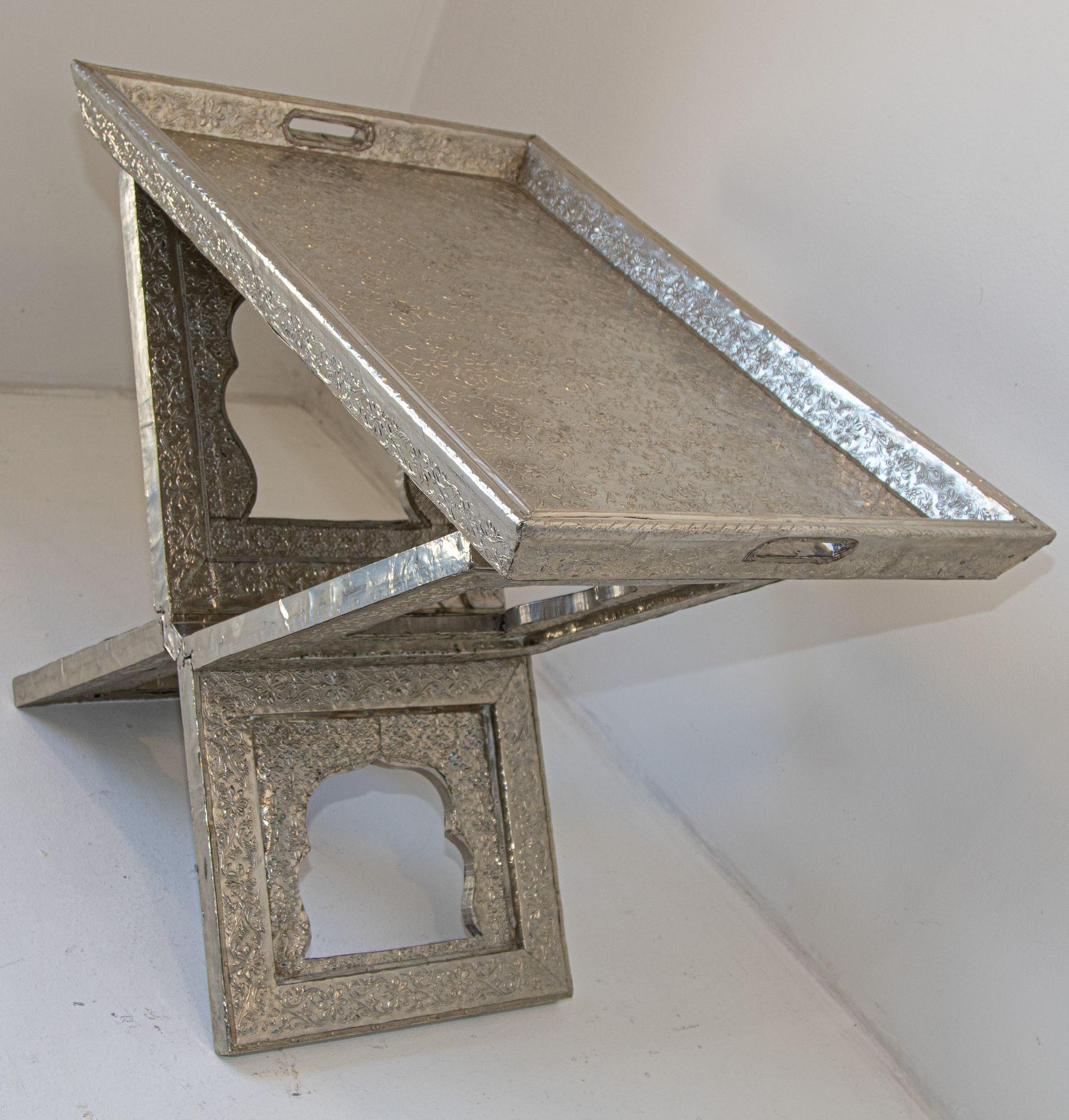 1960 Anglo-Indian Silver Wrapped Clad Folding Tray Table For Sale 5