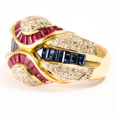 1960 Ansuini Diamond Ruby Sapphire Yellow Gold Band