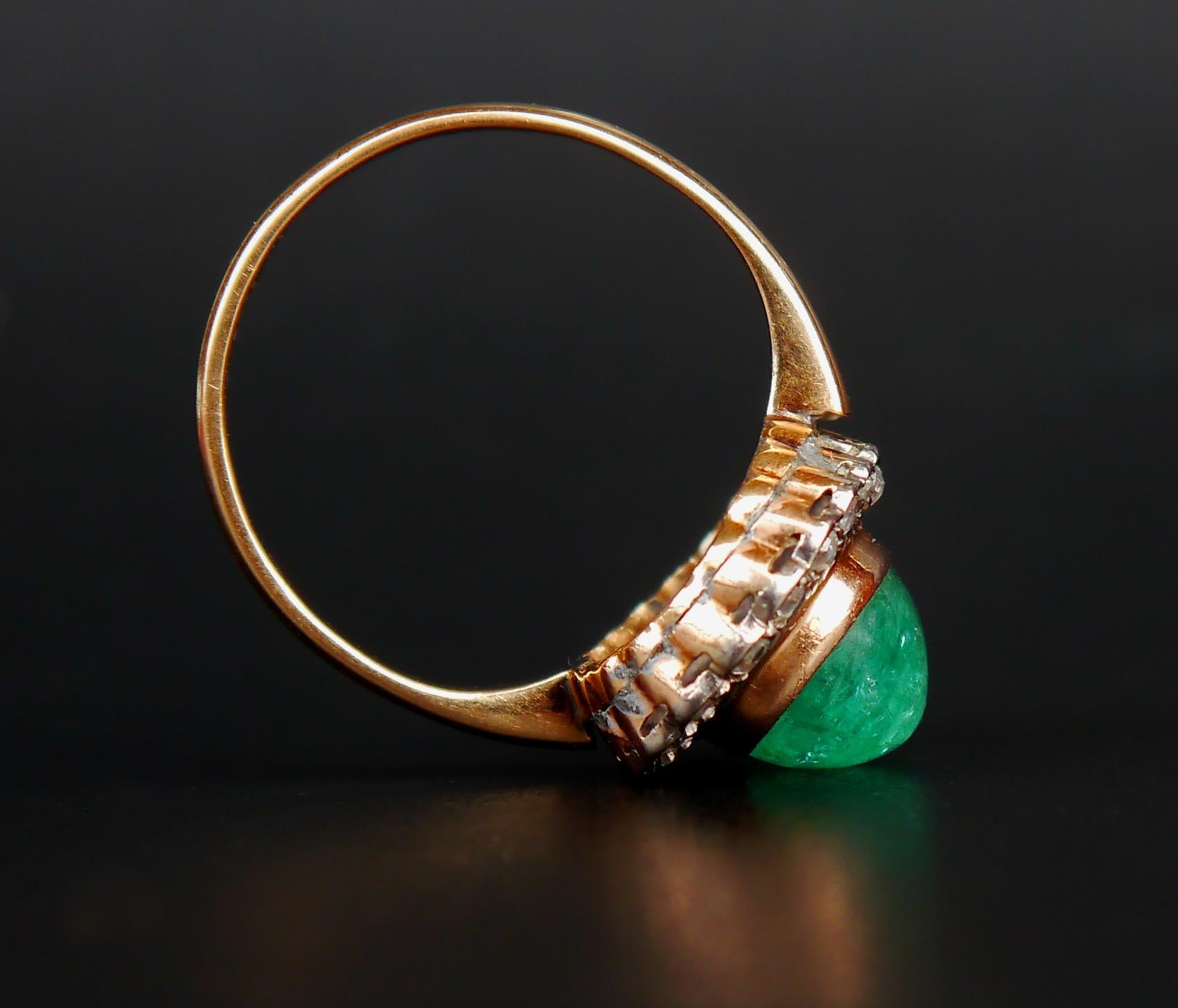 1960 Armenian Ring 14K Gold natural 6ct Emerald 0.85ct Diamonds ØUS10/ 5.5gr For Sale 5