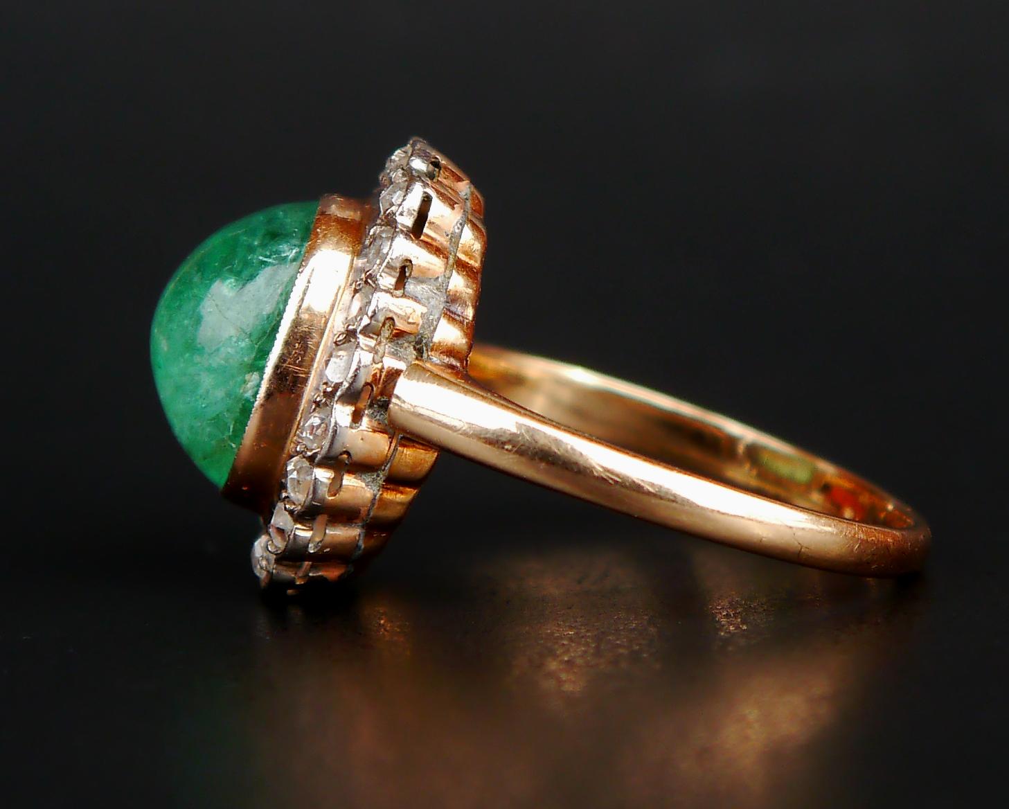 1960 Armenian Ring 14K Gold natural 6ct Emerald 0.85ct Diamonds ØUS10/ 5.5gr For Sale 6
