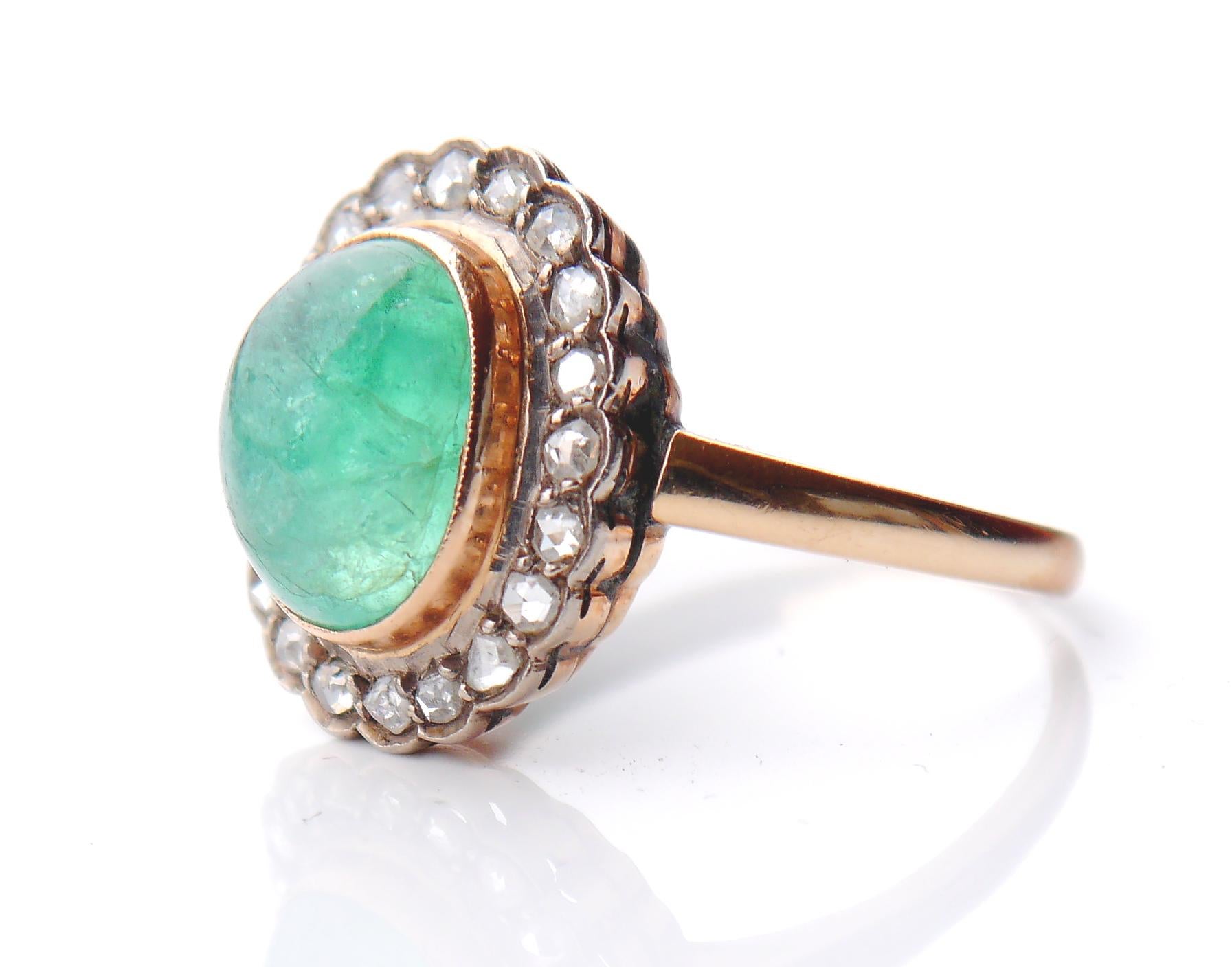 Women's 1960 Armenian Ring 14K Gold natural 6ct Emerald 0.85ct Diamonds ØUS10/ 5.5gr For Sale