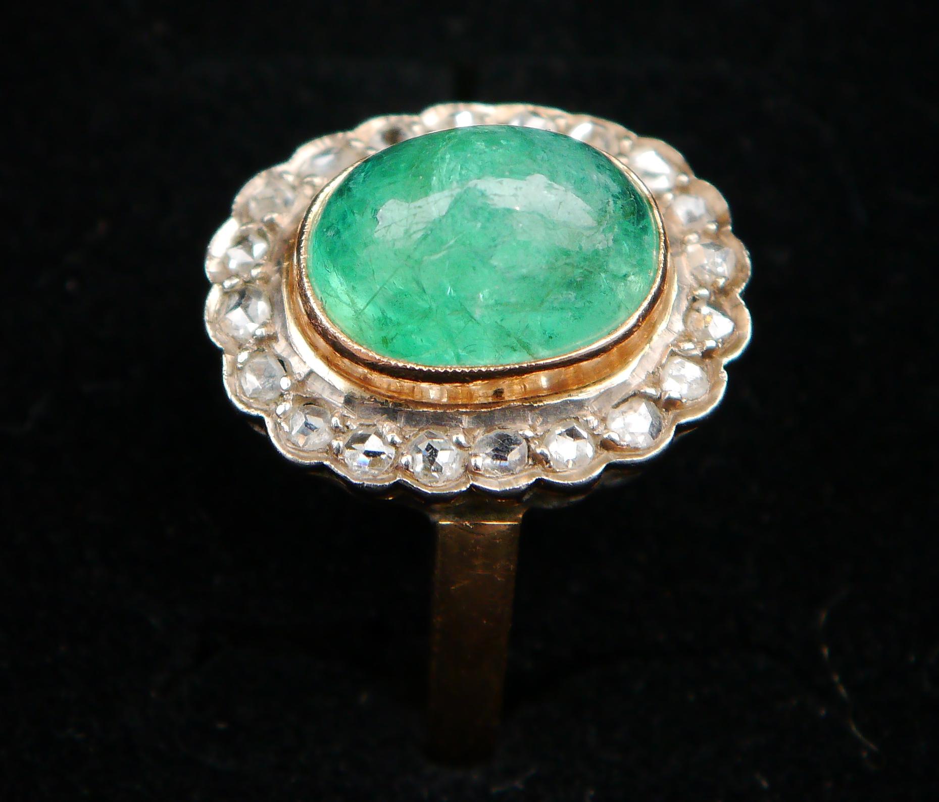1960 Armenian Ring 14K Gold natural 6ct Emerald 0.85ct Diamonds ØUS10/ 5.5gr For Sale 2