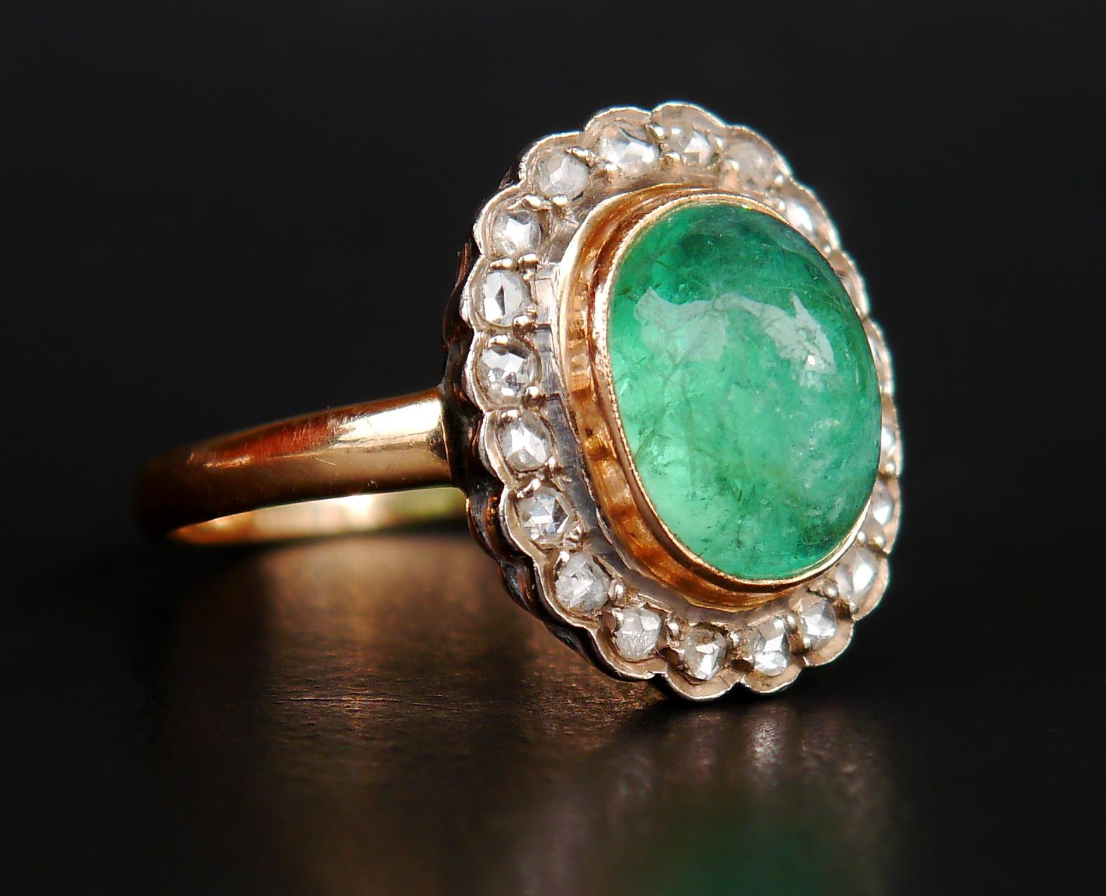 1960 Armenian Ring 14K Gold natural 6ct Emerald 0.85ct Diamonds ØUS10/ 5.5gr For Sale 3