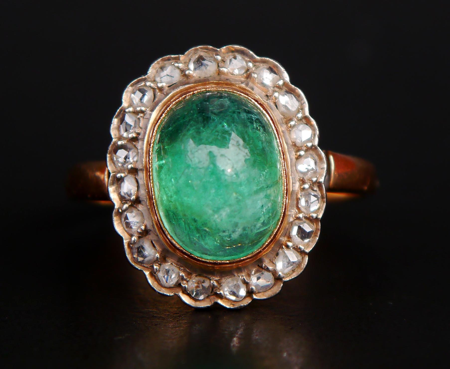 1960 Armenian Ring 14K Gold natural 6ct Emerald 0.85ct Diamonds ØUS10/ 5.5gr For Sale 4
