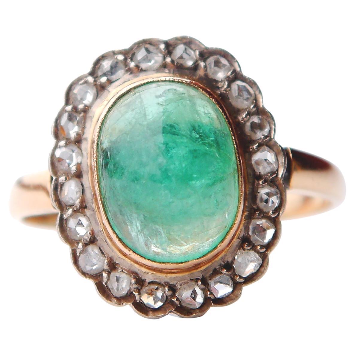 1960 Armenian Ring 14K Gold natural 6ct Emerald 0.85ct Diamonds ØUS10/ 5.5gr For Sale