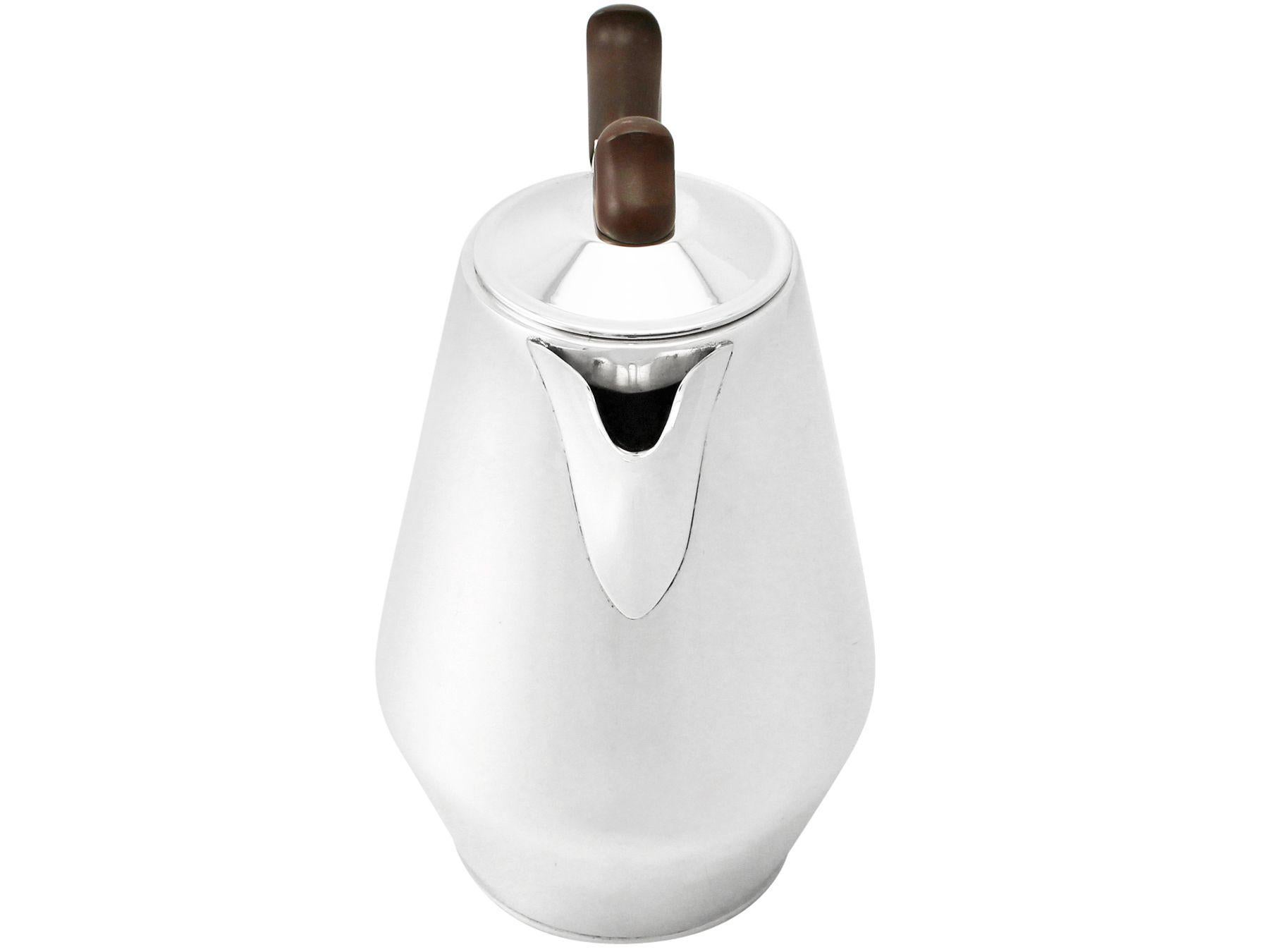English 1960 Art Deco Style Sterling Silver Coffee Jug For Sale