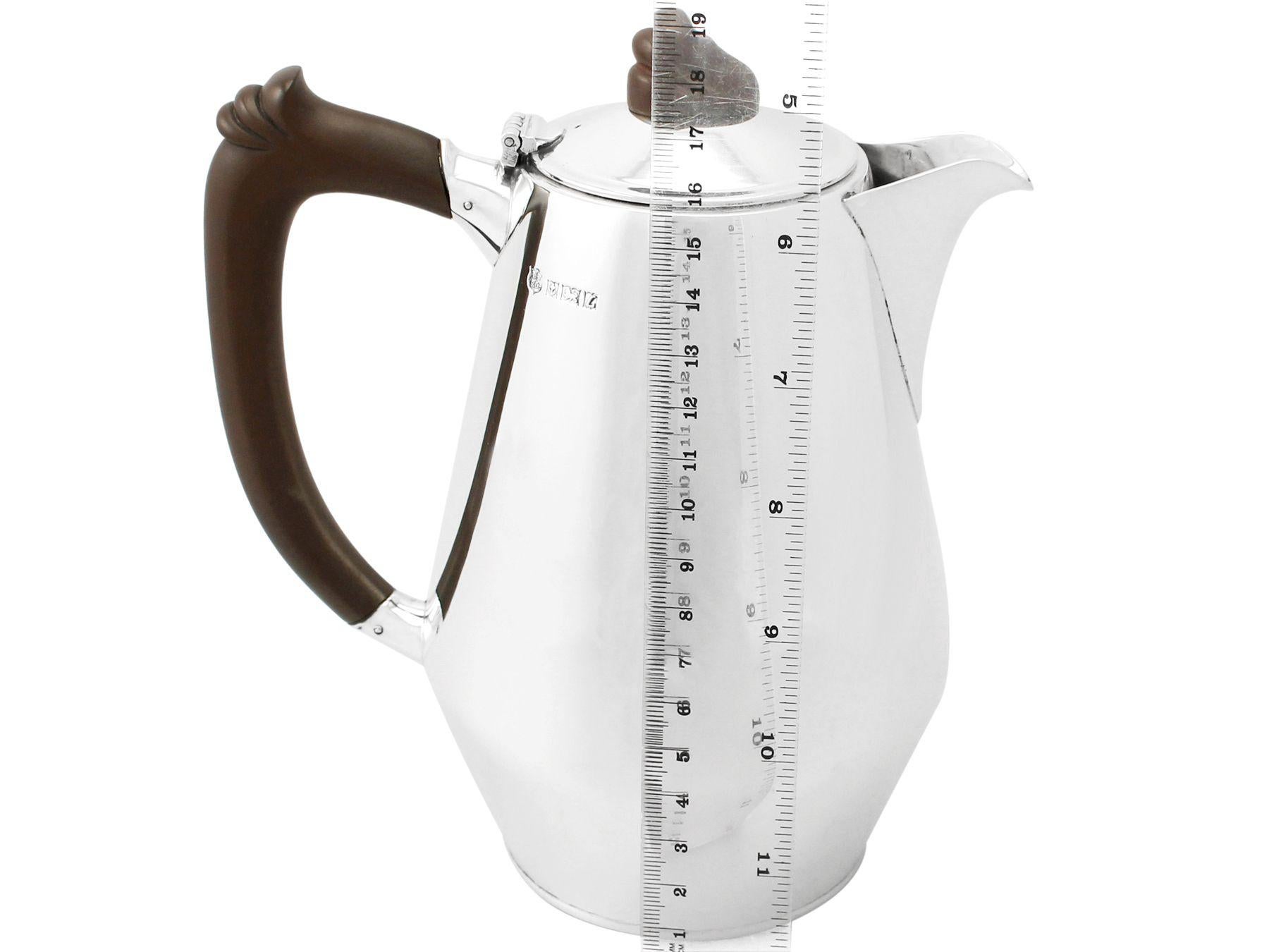 1960 Art Deco Style Sterling Silver Coffee Jug For Sale 4