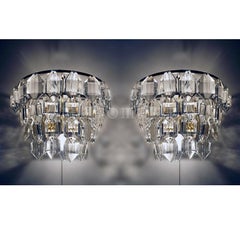 Pair of Bakalowits Wall Sconces Facetted Crystals & Silver Plated, Austria 1960s