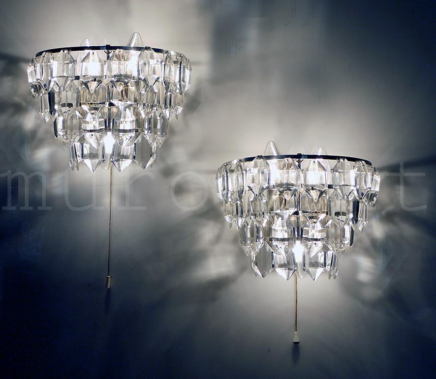 Austrian Pair of 1960 Austria Bakalowits Wall Sconces Facetted Crystals and Silver Plated For Sale