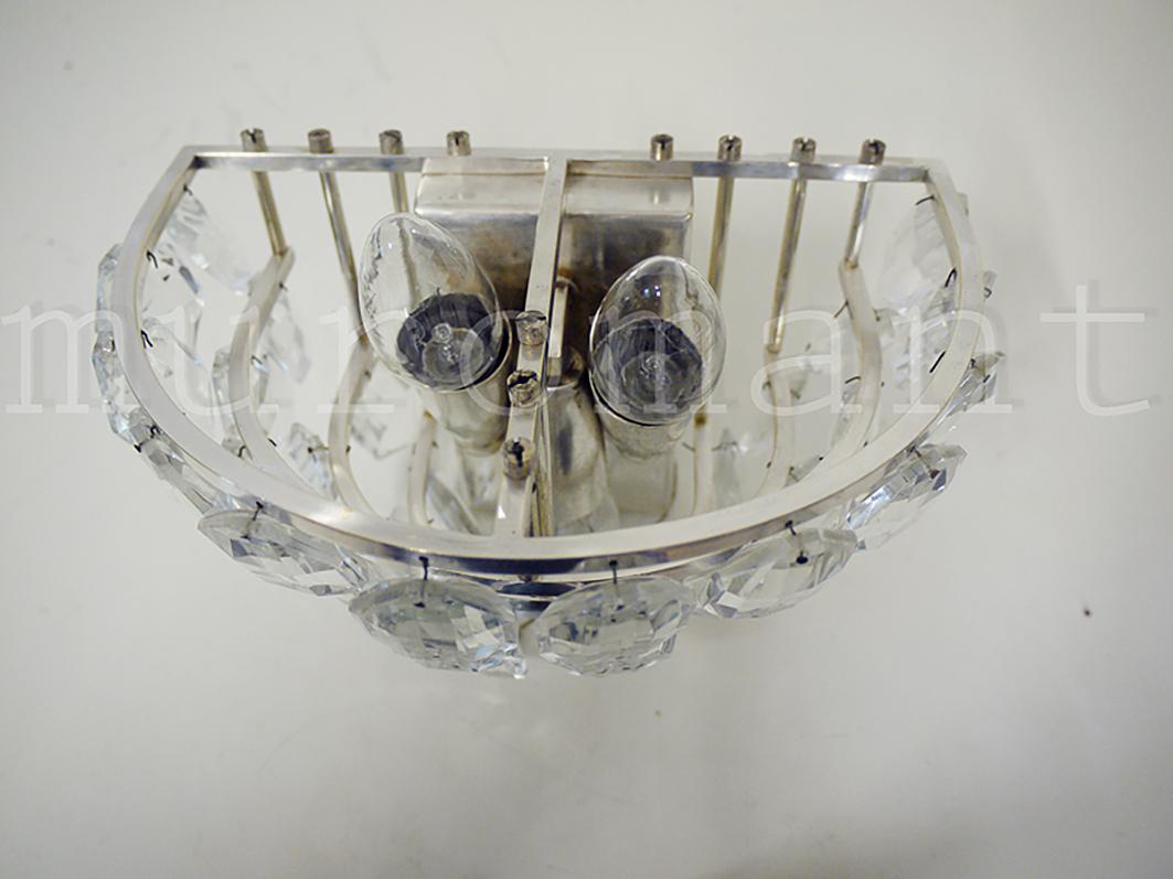 Pair of 1960 Austria Bakalowits Wall Sconces Facetted Crystals and Silver Plated For Sale 2