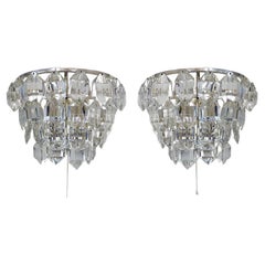 Retro Pair of 1960 Austria Bakalowits Wall Sconces Facetted Crystals and Silver Plated