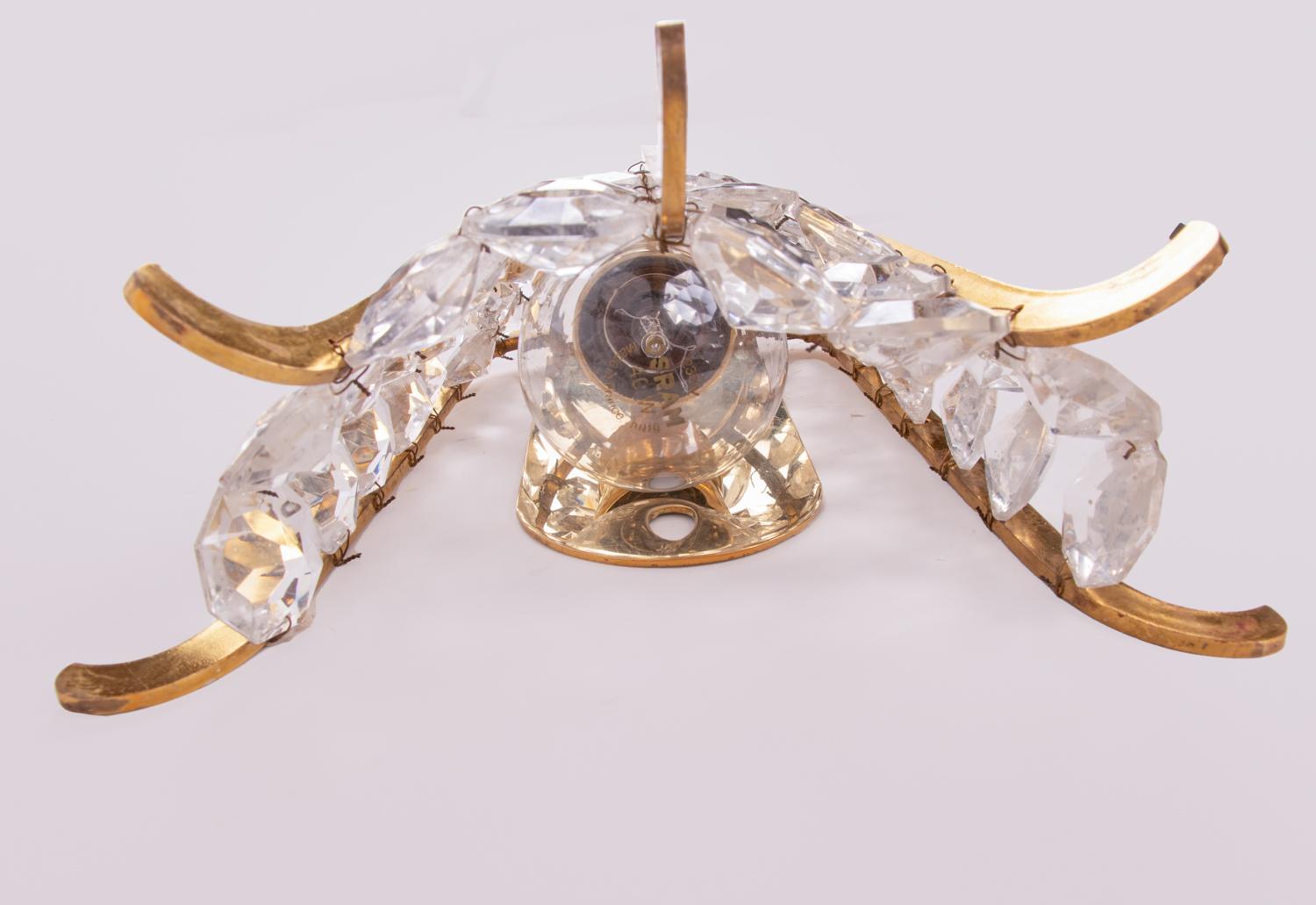 1960 Austria Bakalowits Pair of Wall Sconces Faceted Crystals & Brass For Sale 2