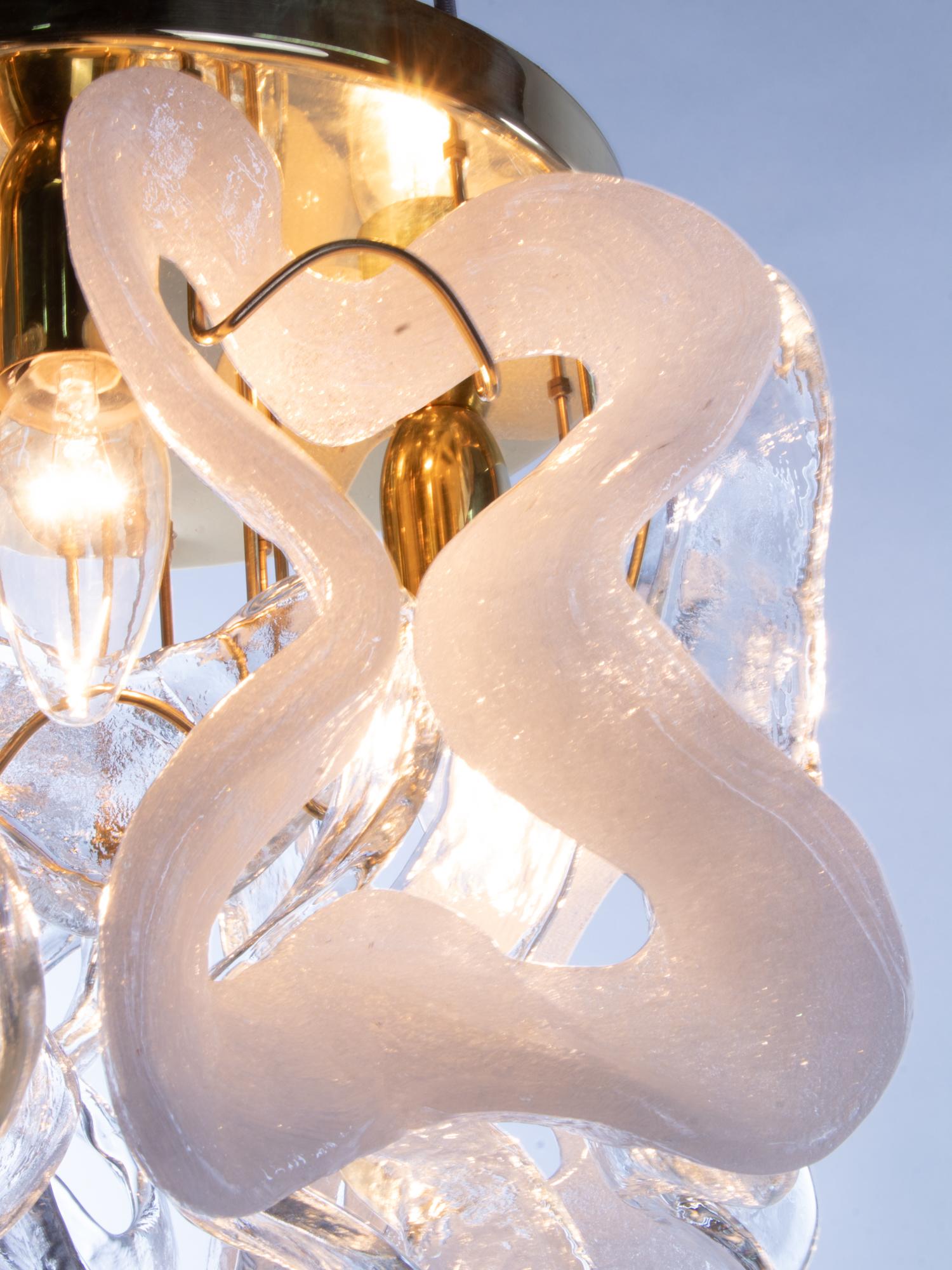 Austrian 1960 Austria Kalmar 'Catena' Flush Mount Chandelier Murano Glass & Brass For Sale