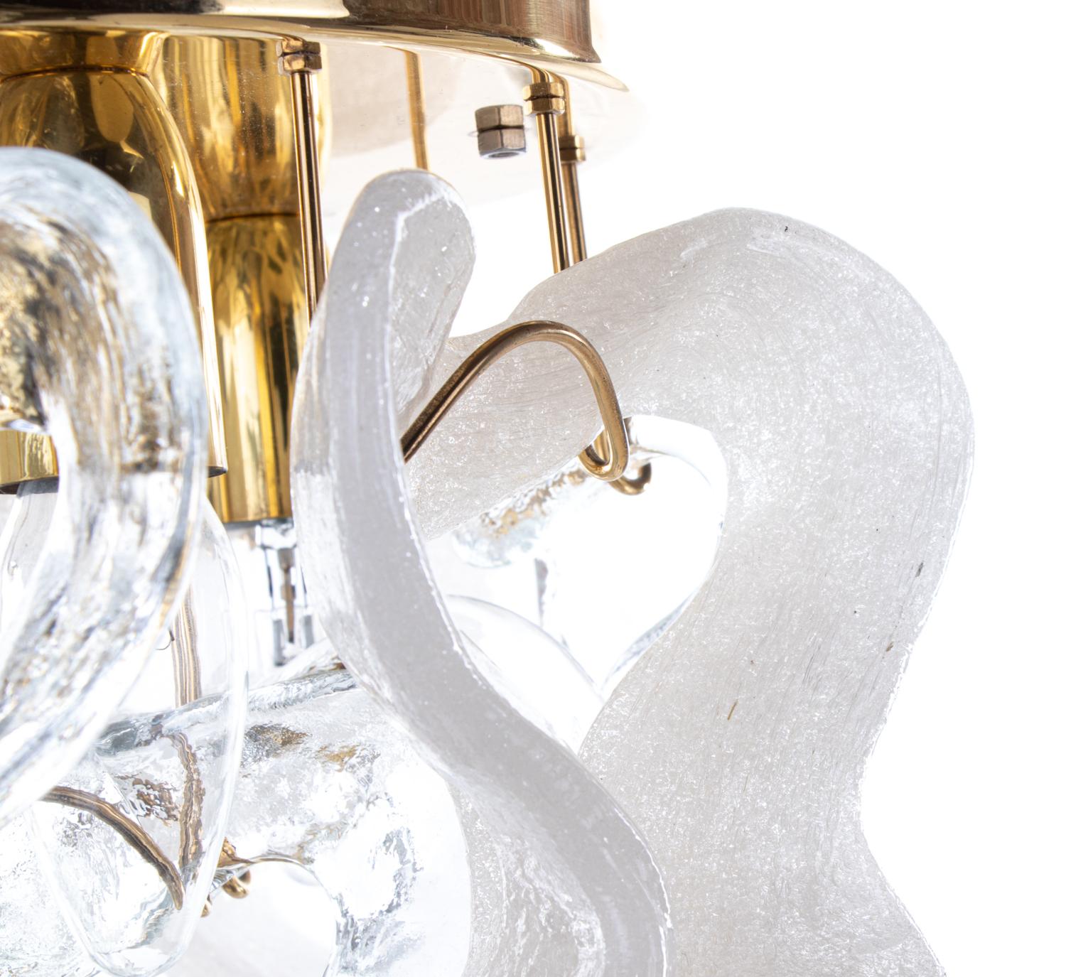 Mid-20th Century 1960 Austria Kalmar 'Catena' Flush Mount Chandelier Murano Glass & Brass For Sale