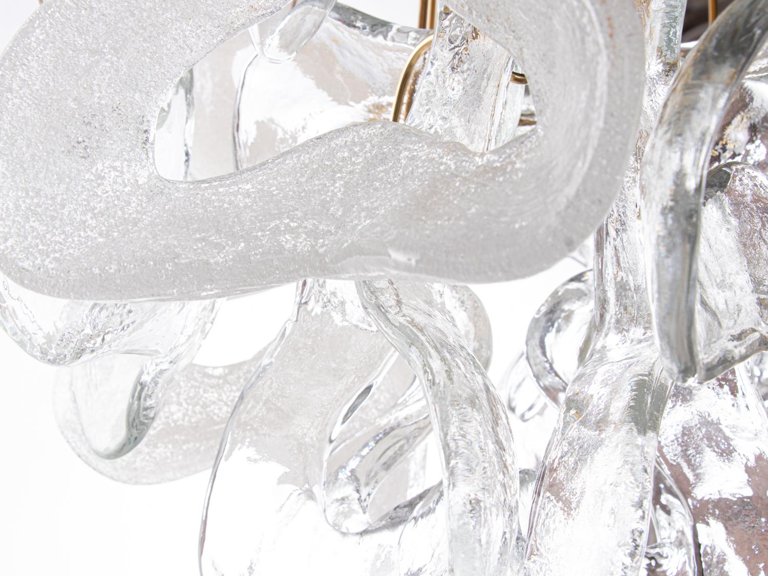 1960 Austria Kalmar 'Catena' Flush Mount Chandelier Murano Glass & Brass For Sale 1