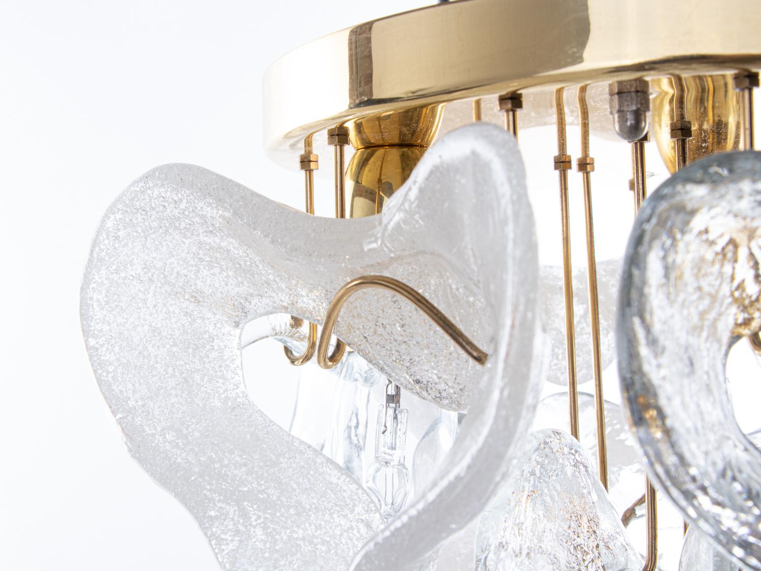 1960 Austria Kalmar 'Catena' Flush Mount Chandelier Murano Glass & Brass For Sale 2