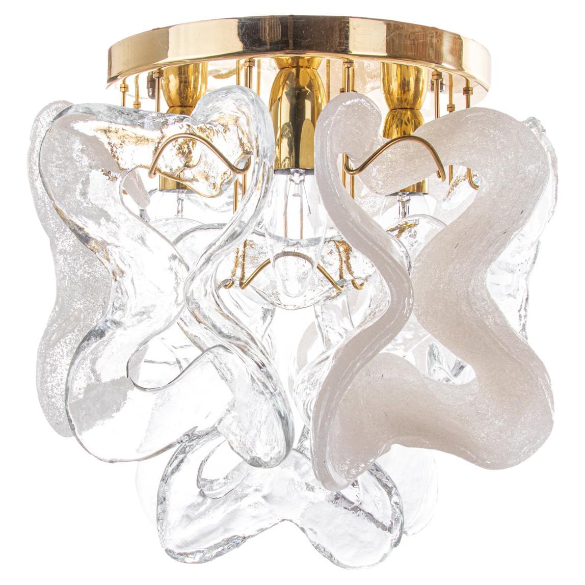 1960 Austria Kalmar 'Catena' Flush Mount Chandelier Murano Glass & Brass