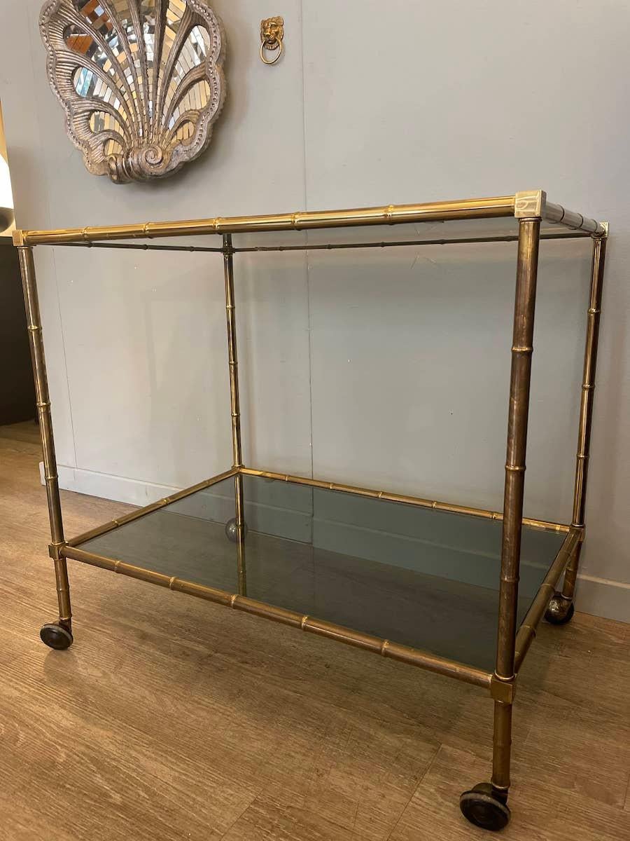 1960 Baguès-Style Brass Trolley and Smoked Glass For Sale 5