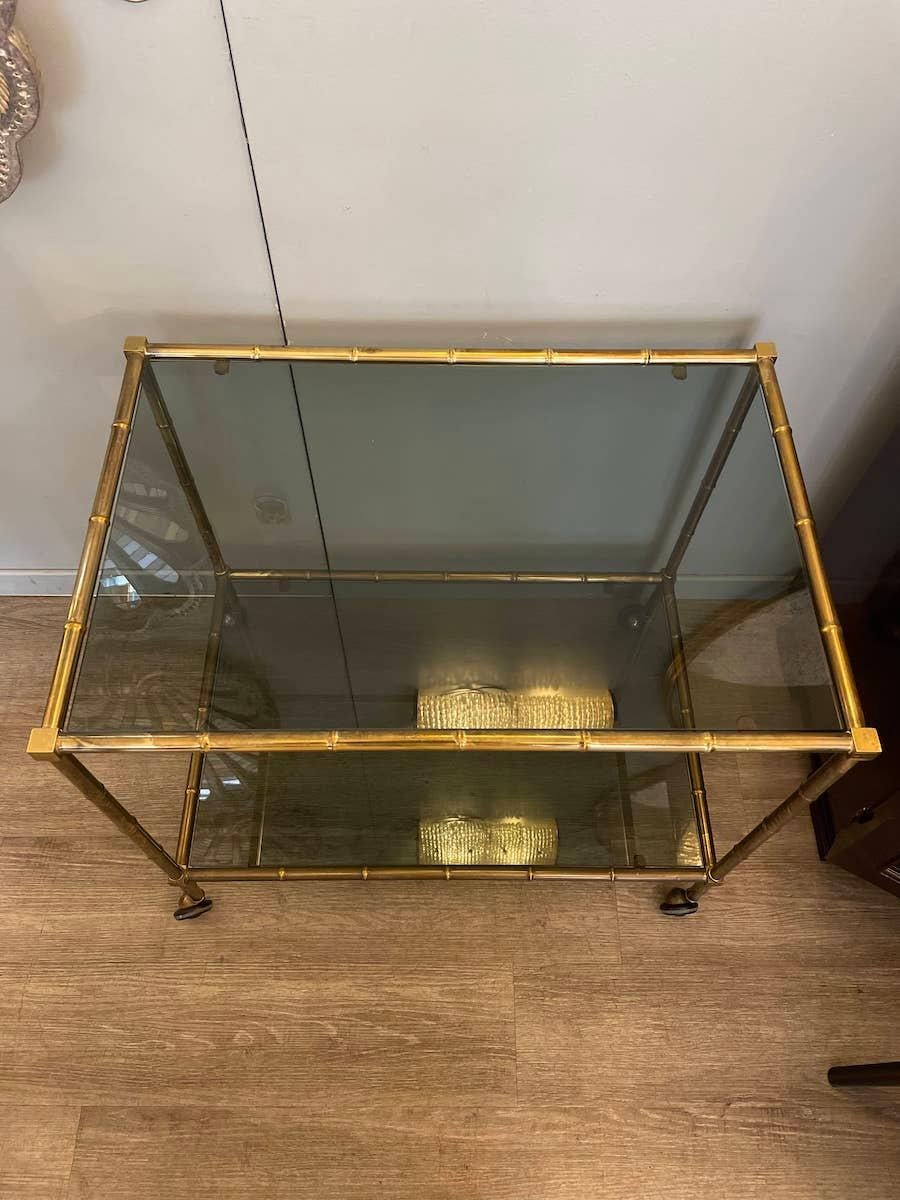 Mid-20th Century 1960 Baguès-Style Brass Trolley and Smoked Glass For Sale