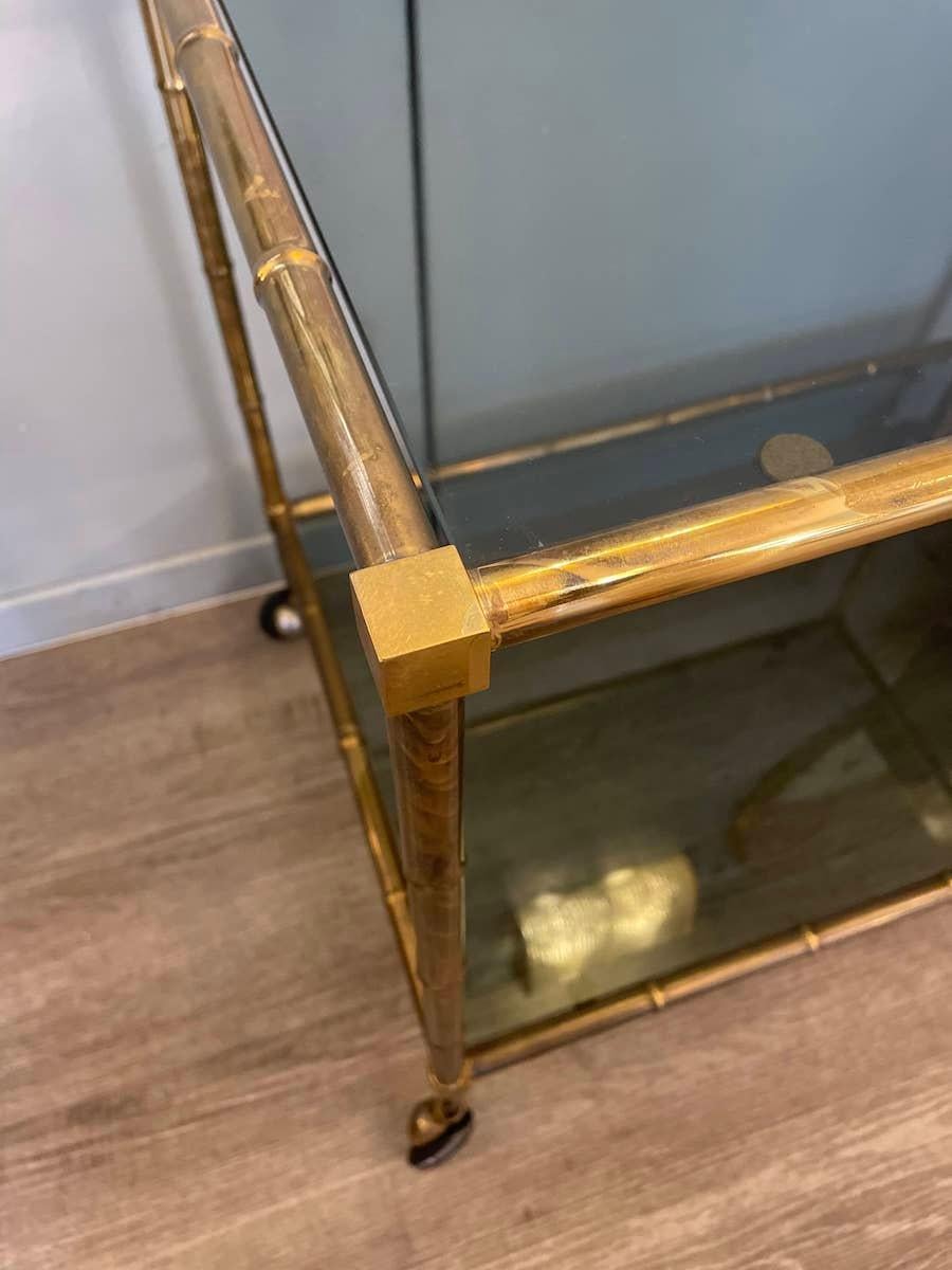 1960 Baguès-Style Brass Trolley and Smoked Glass For Sale 1