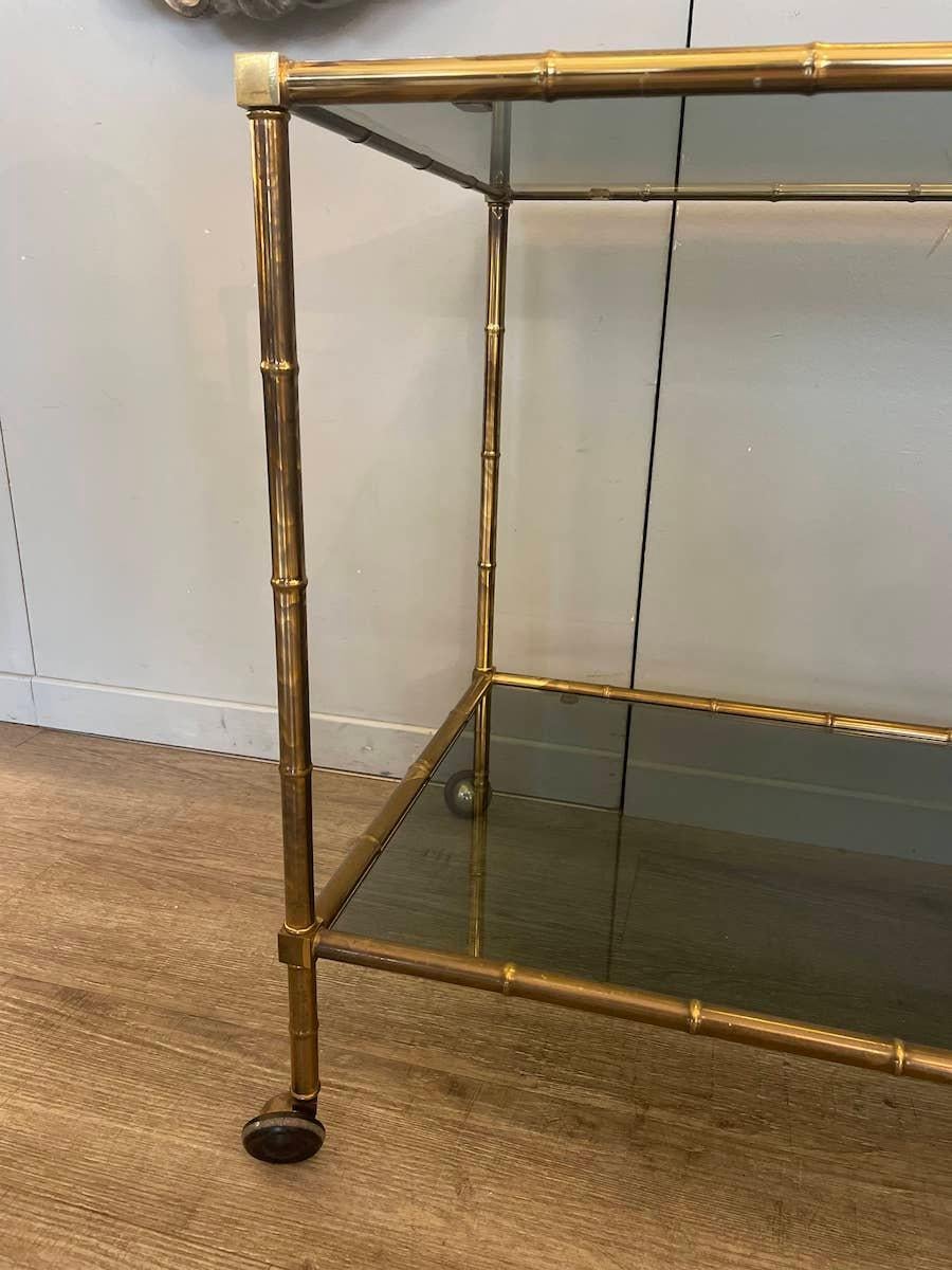 1960 Baguès-Style Brass Trolley and Smoked Glass For Sale 2