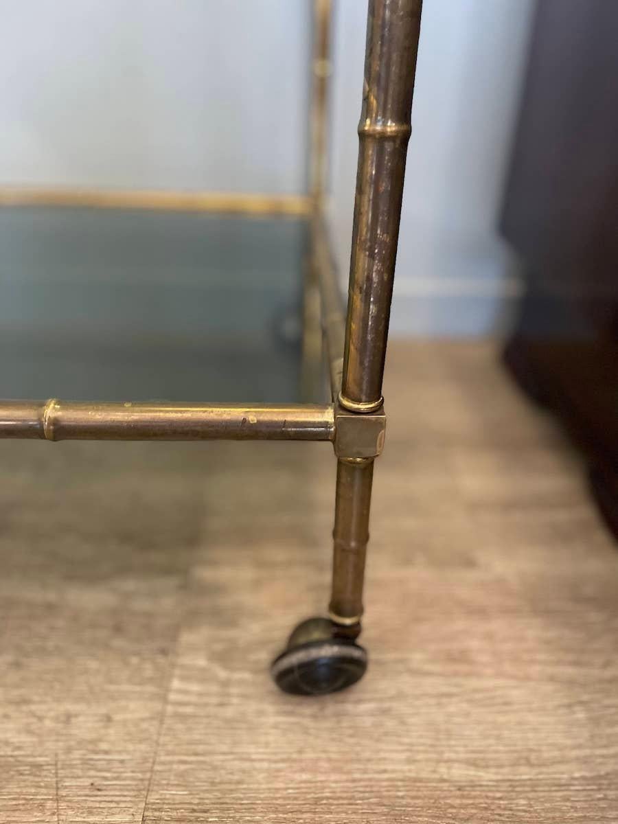 1960 Baguès-Style Brass Trolley and Smoked Glass For Sale 3