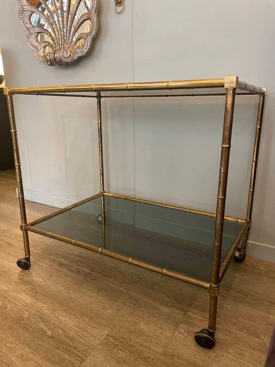 1960 Baguès-Style Brass Trolley and Smoked Glass For Sale 4
