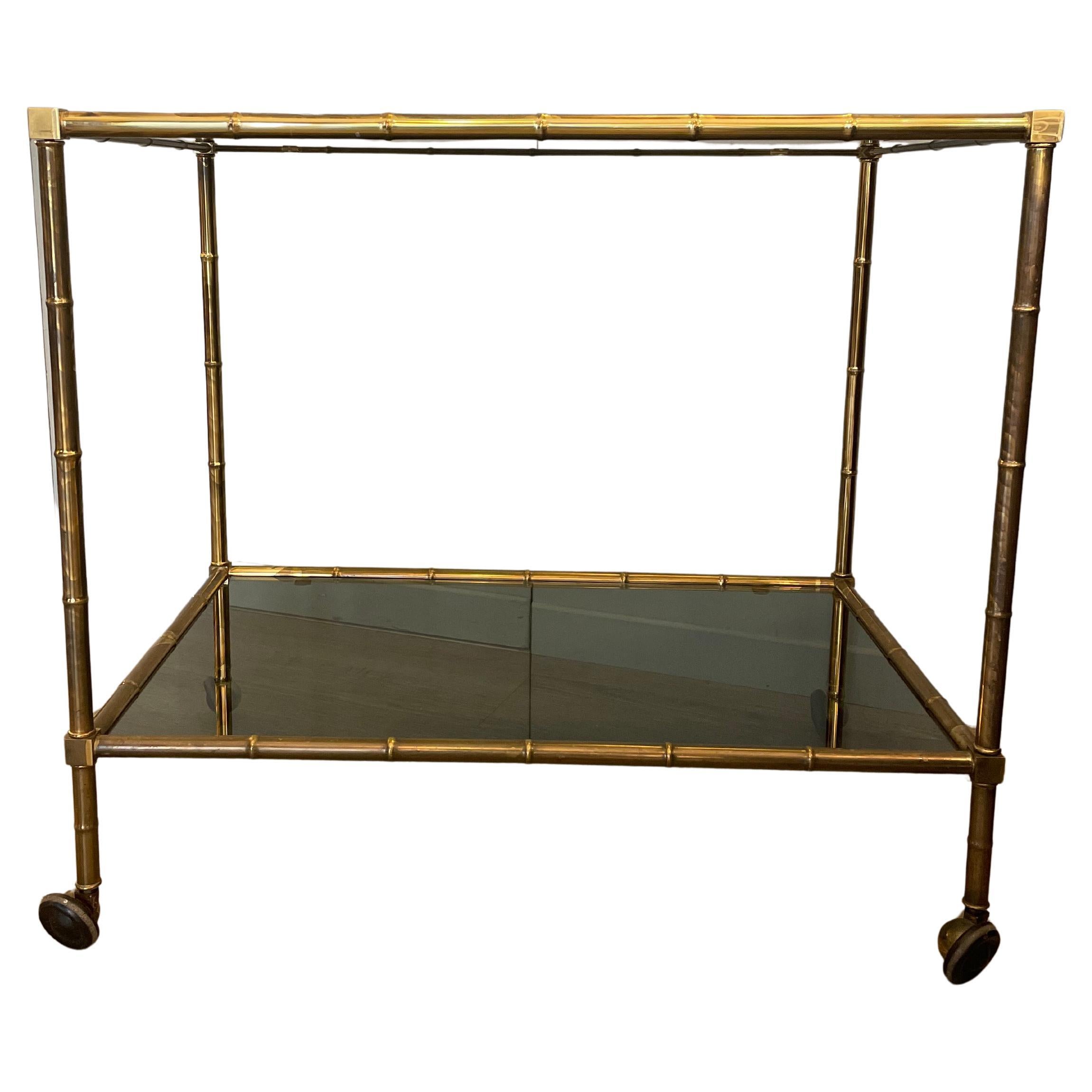 1960 Baguès-Style Brass Trolley and Smoked Glass For Sale