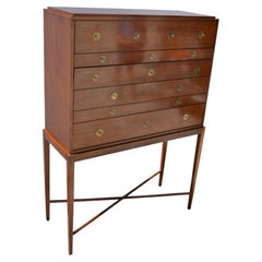 1960 Baker Furniture Mahogany Federal Style Chest On Stand Ornate Brass Hardware