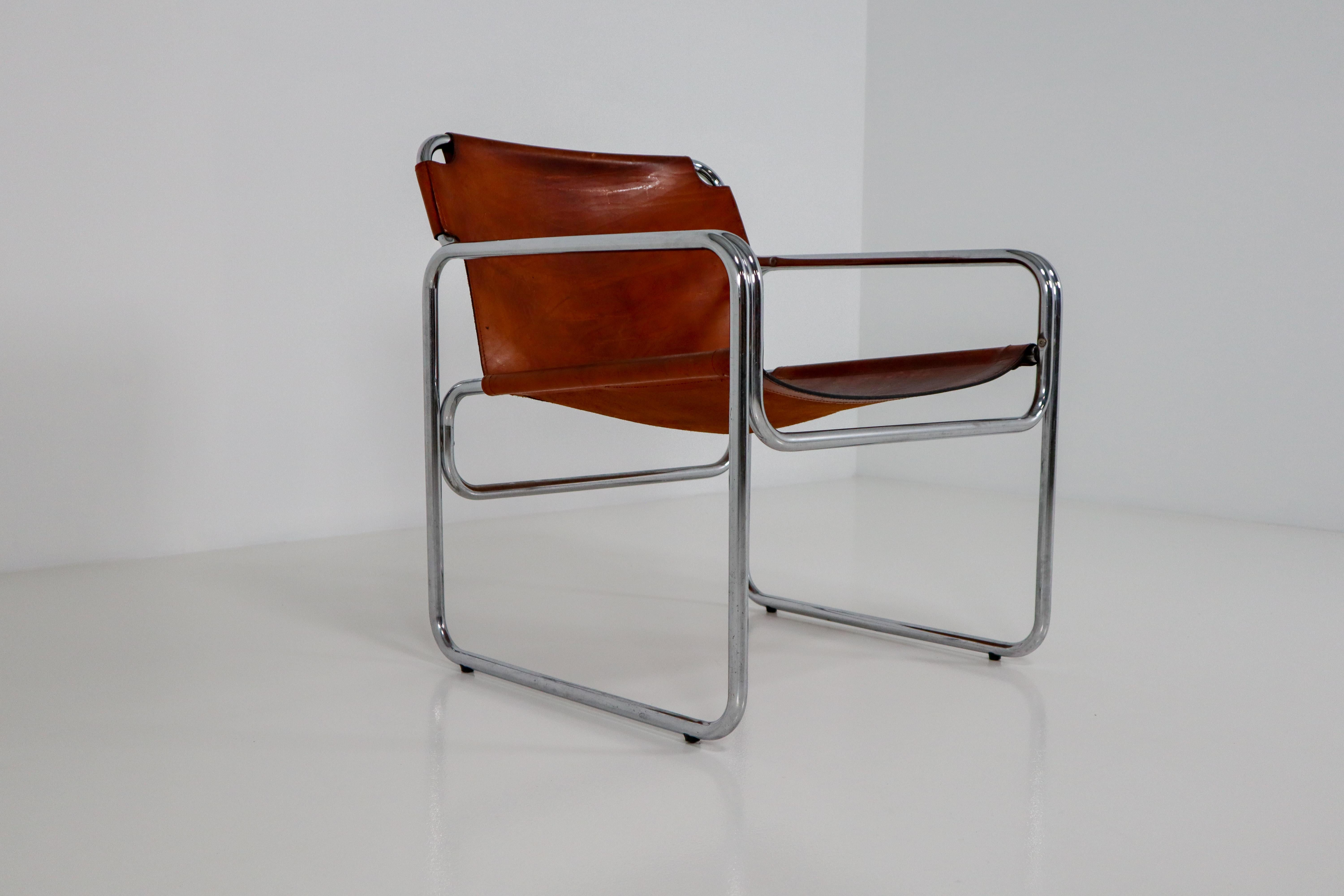 Dutch 1960 Bauhaus-Style Tubelar Chair in Saddle Leather