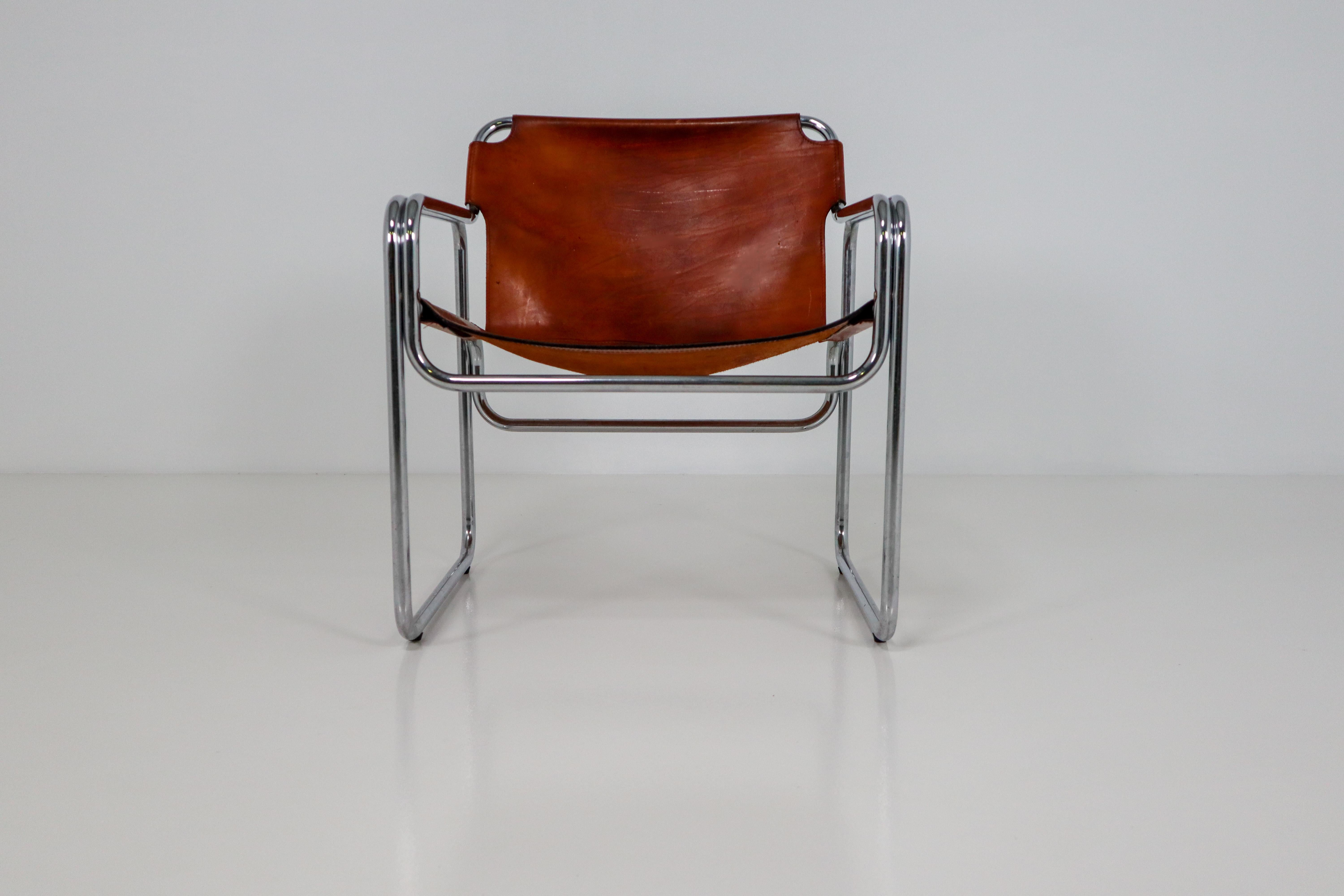 1960 Bauhaus-Style Tubelar Chair in Saddle Leather In Good Condition In Almelo, NL
