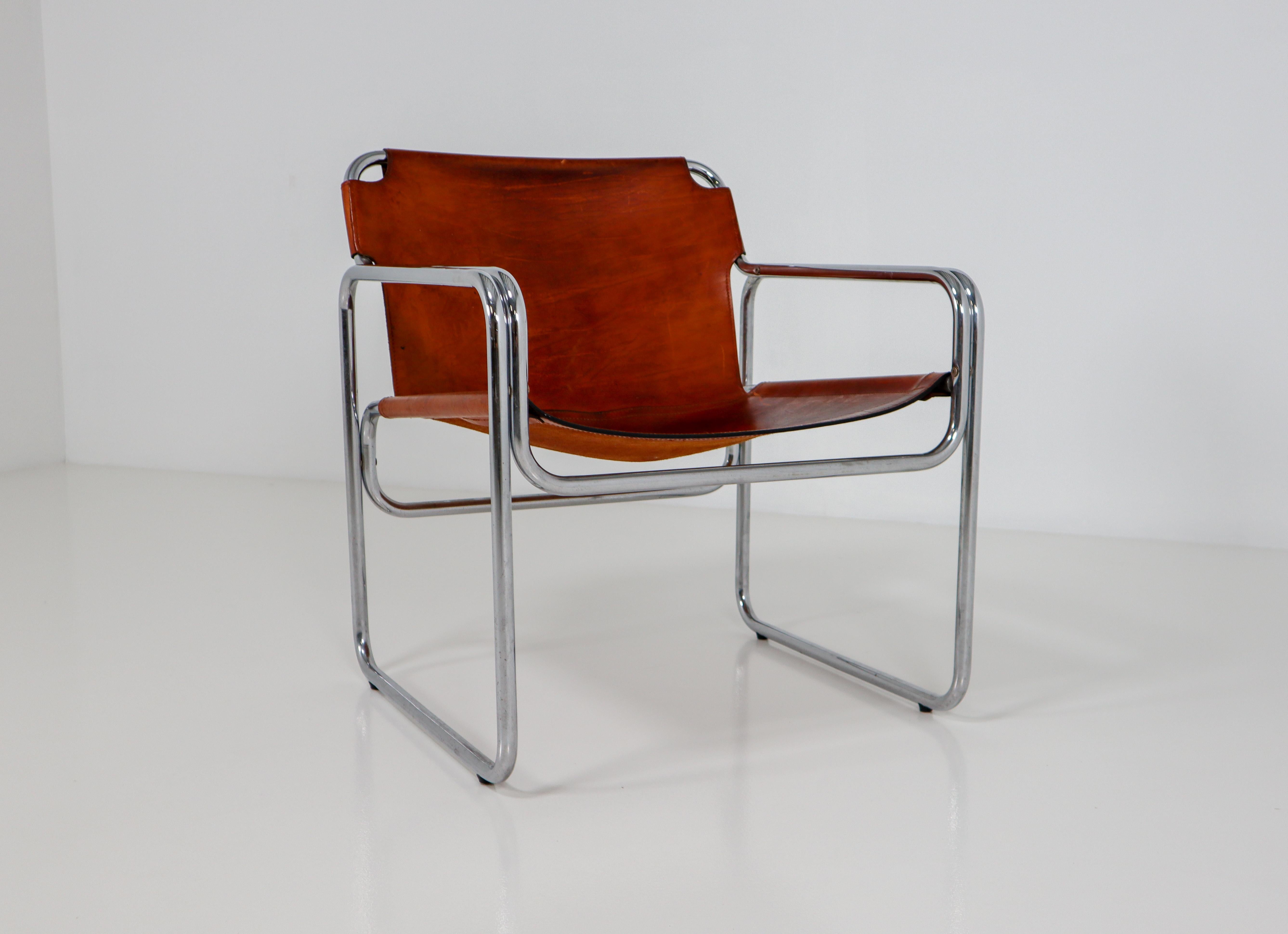 Mid-20th Century 1960 Bauhaus-Style Tubelar Chair in Saddle Leather