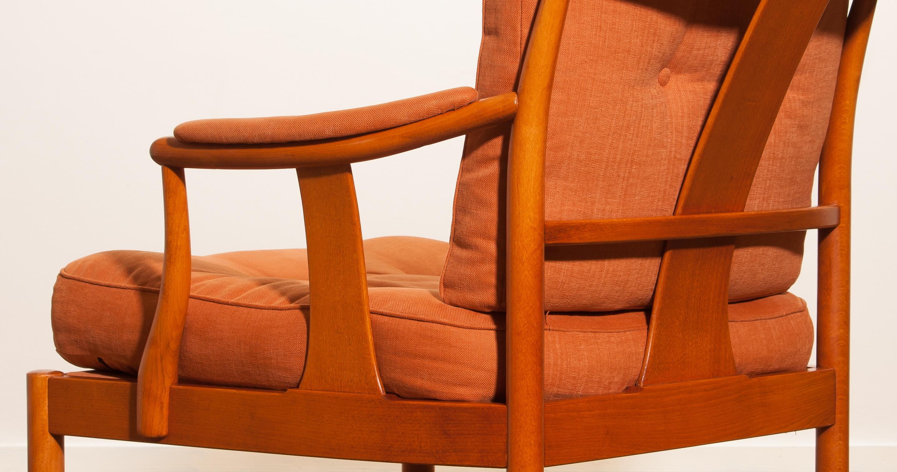 Mid-20th Century 1960, Beech and Linen Easy Chair, Sweden