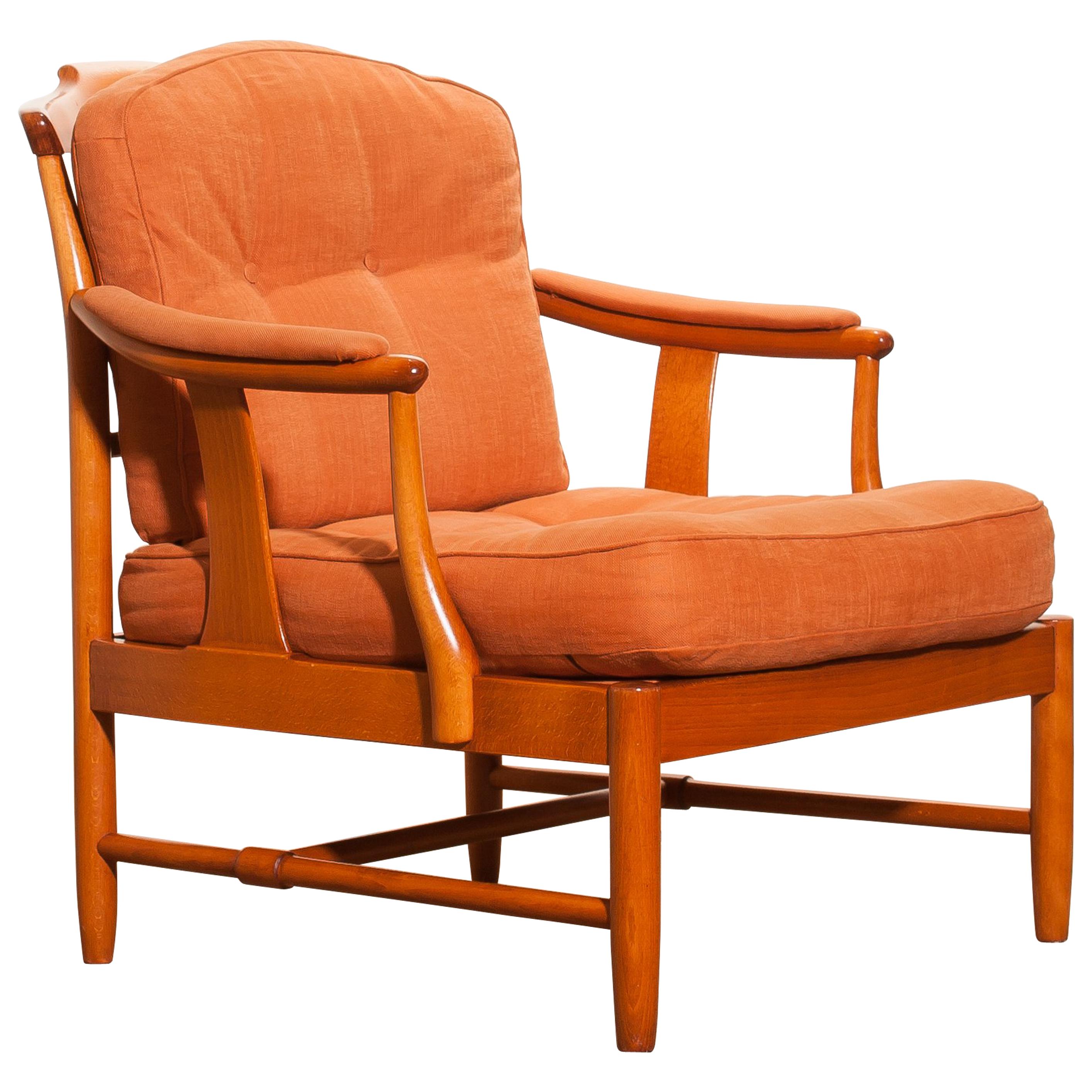 1960, Beech and Linen Easy Chair, Sweden