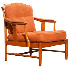 1960, Beech and Linen Easy Chair, Sweden