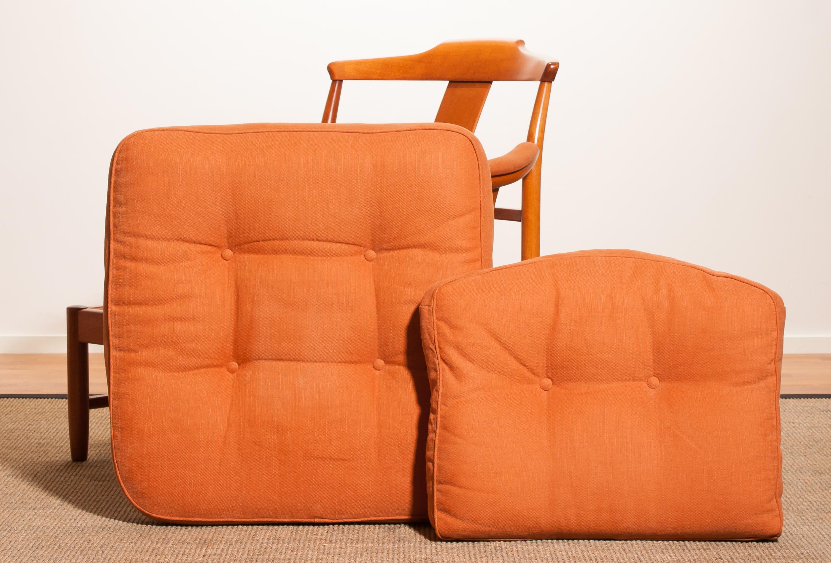 1960, Beech with Orange Fabric Easy or Lounge or Armchair, Sweden 2