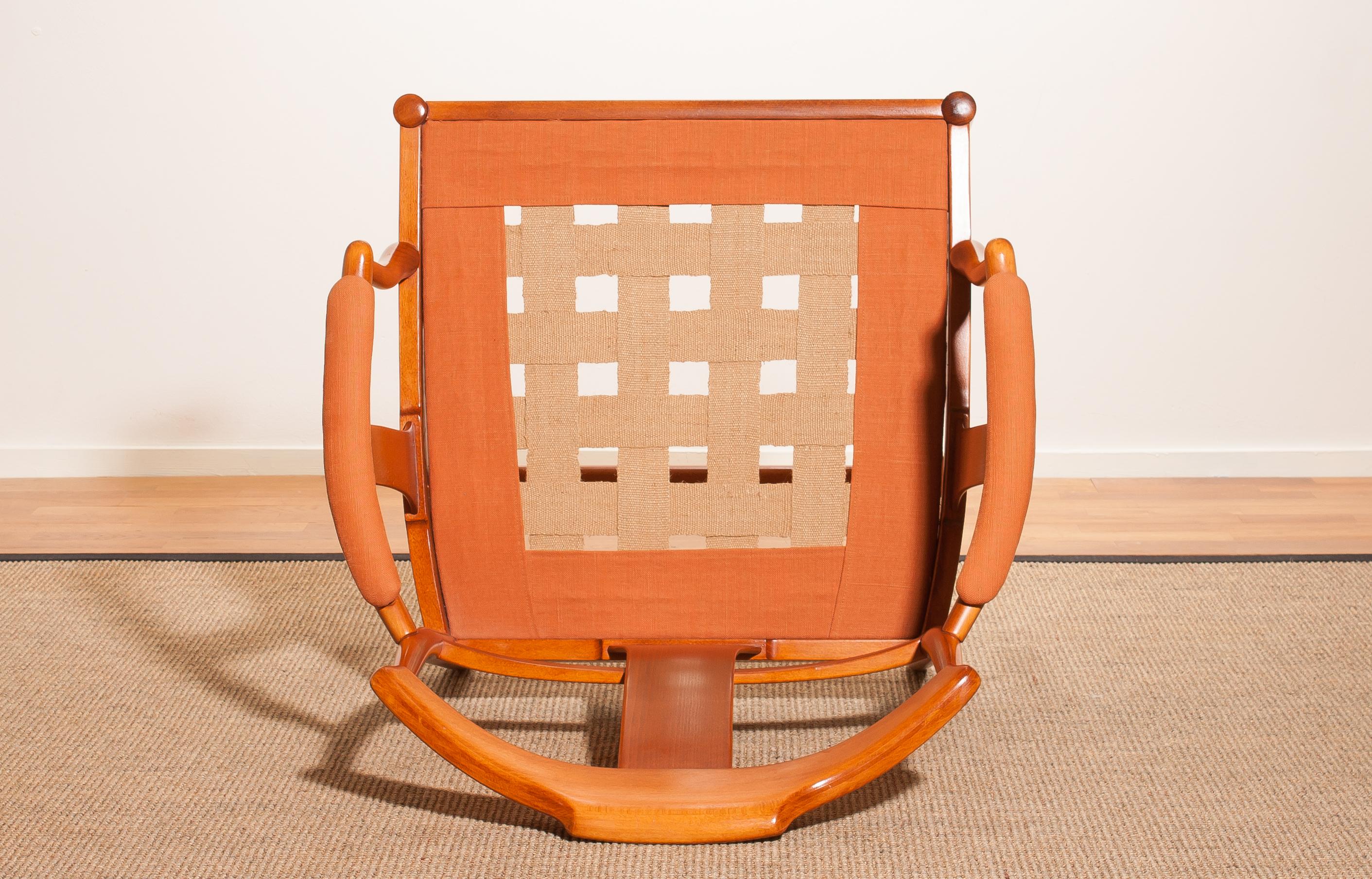 1960, Beech with Orange Fabric Easy or Lounge or Armchair, Sweden 3
