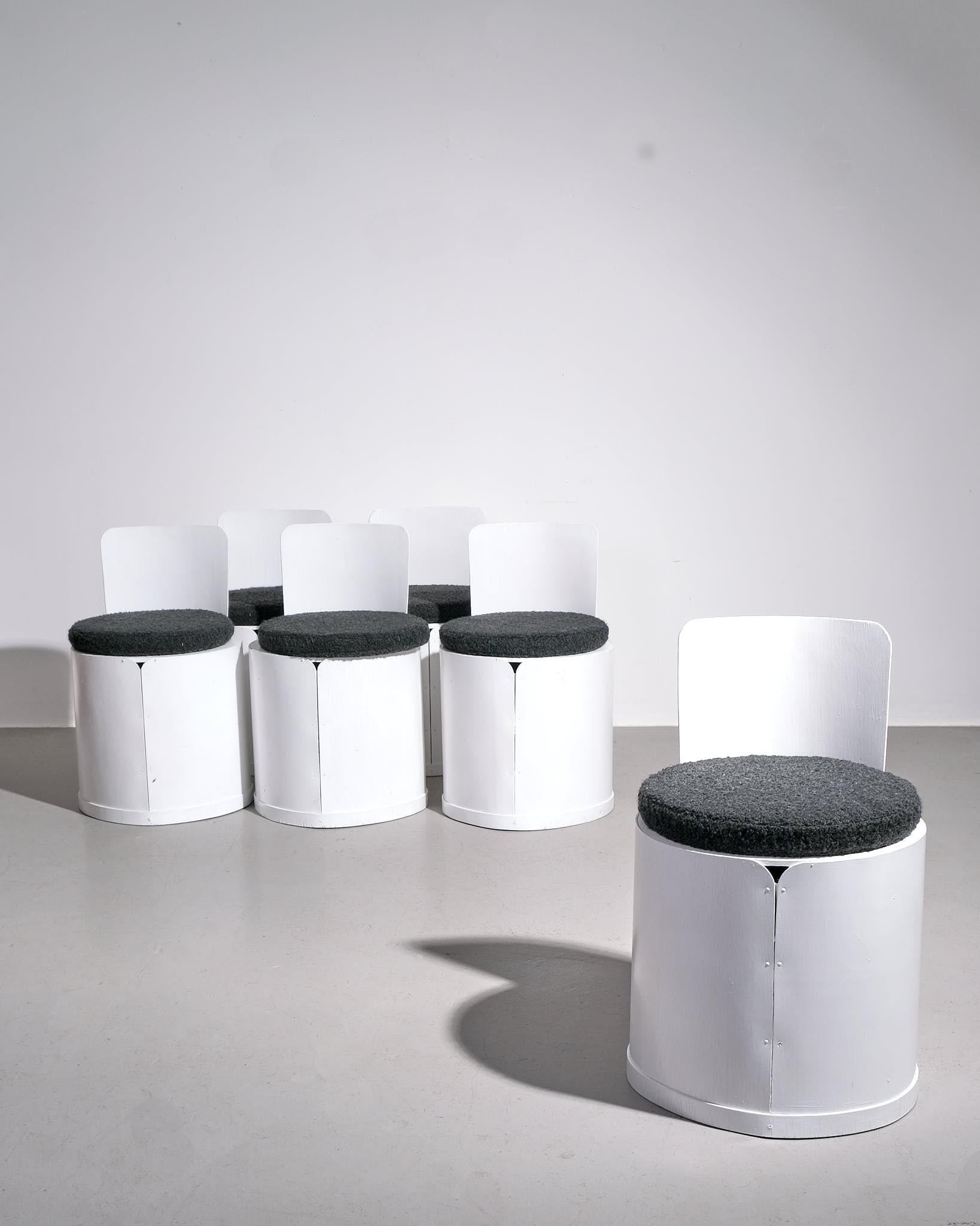 Mid-20th Century 1960 Bernard Holdaway Set of Six Tomotom Chairs in White For Sale